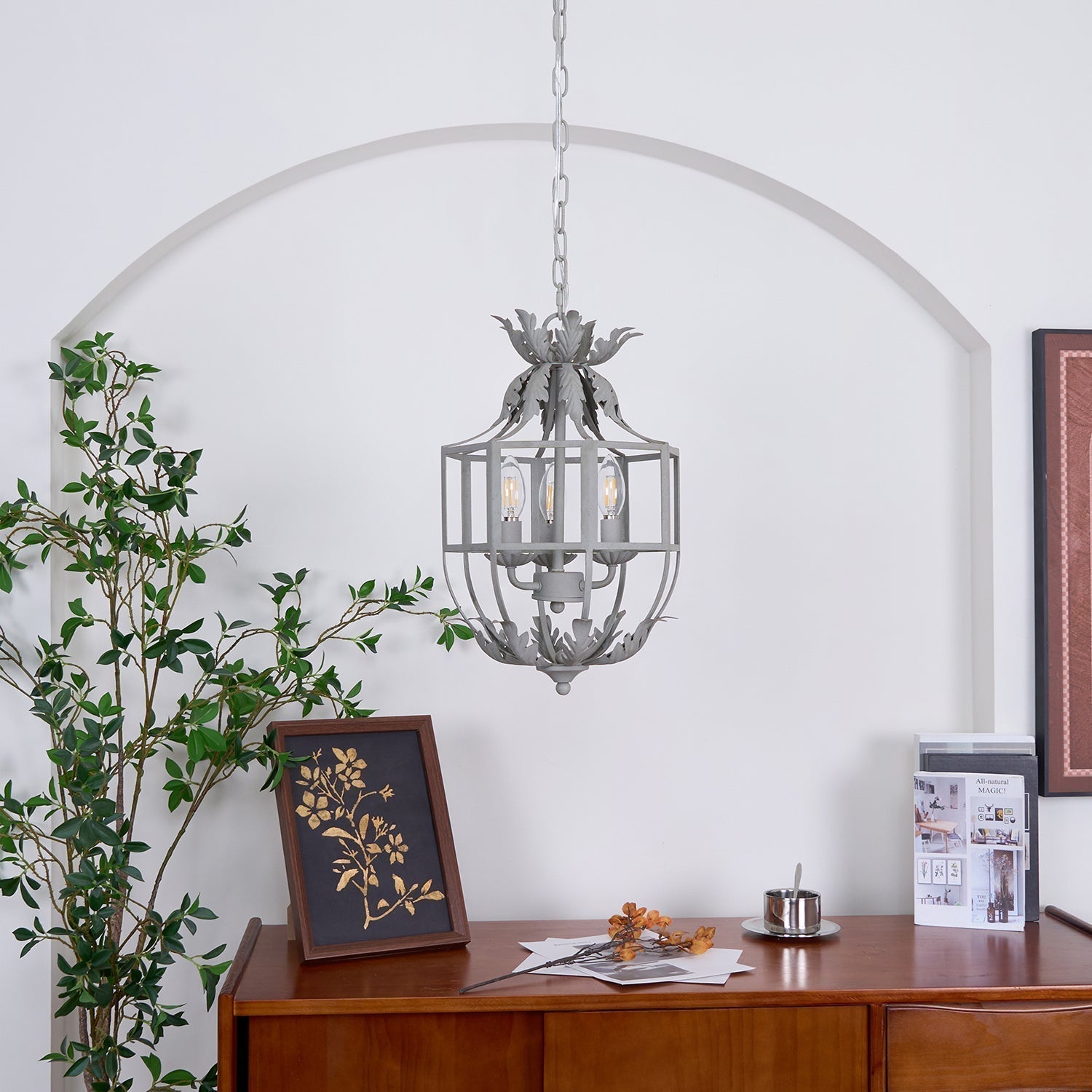 Soraaine Chandelier Retro Cage Grey Candle