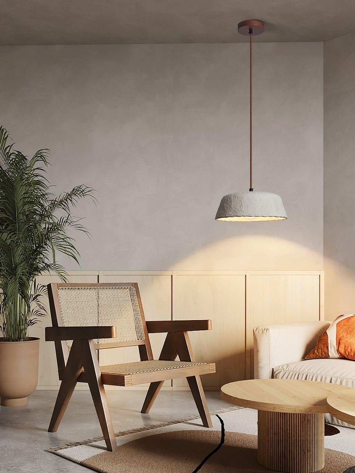 Stone Contemporary Wood Pendant Lamp