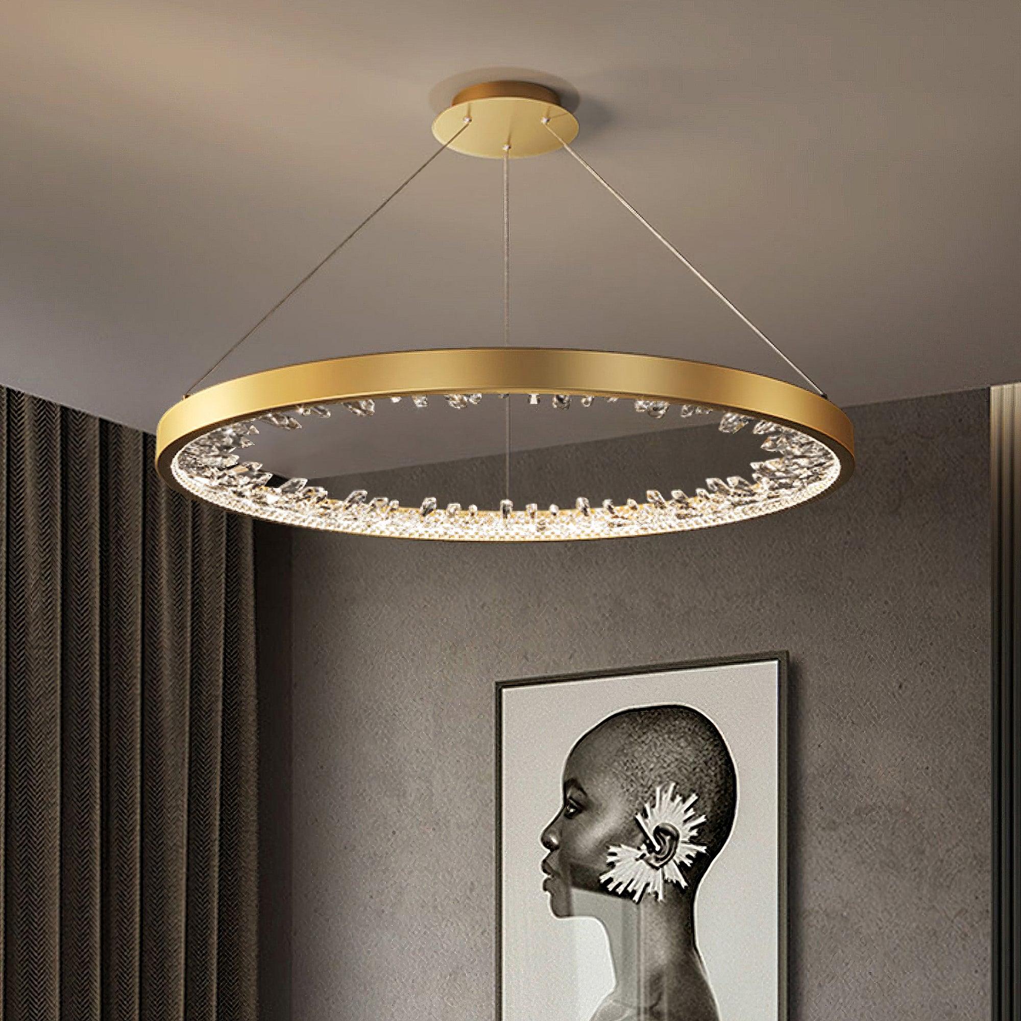 Lustra Chandelier Circle Crystal Gold Ring Elegant - Neutral Decor