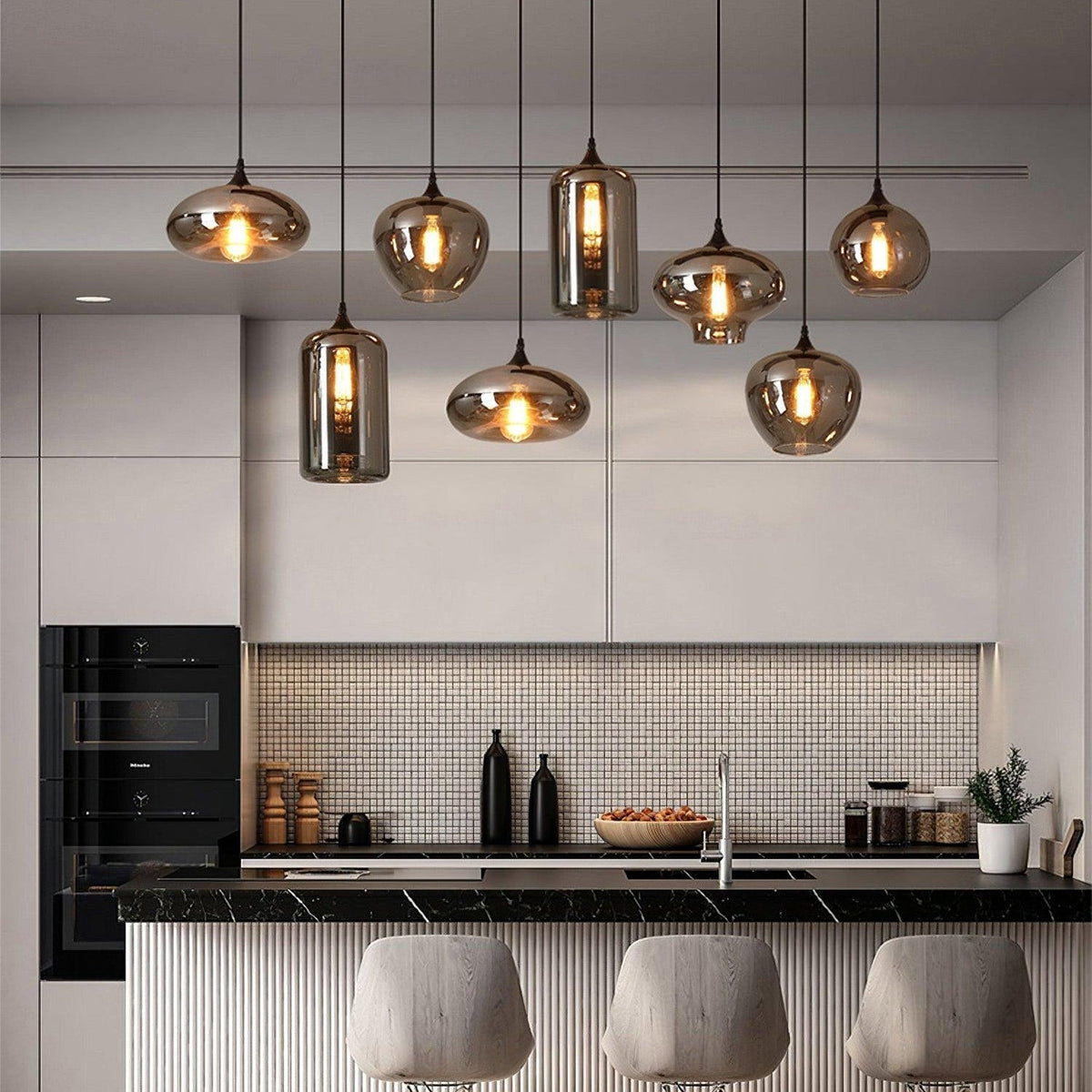 Gabrielle Minimalist Bottle Glass Pendant Light Smoke Gray
