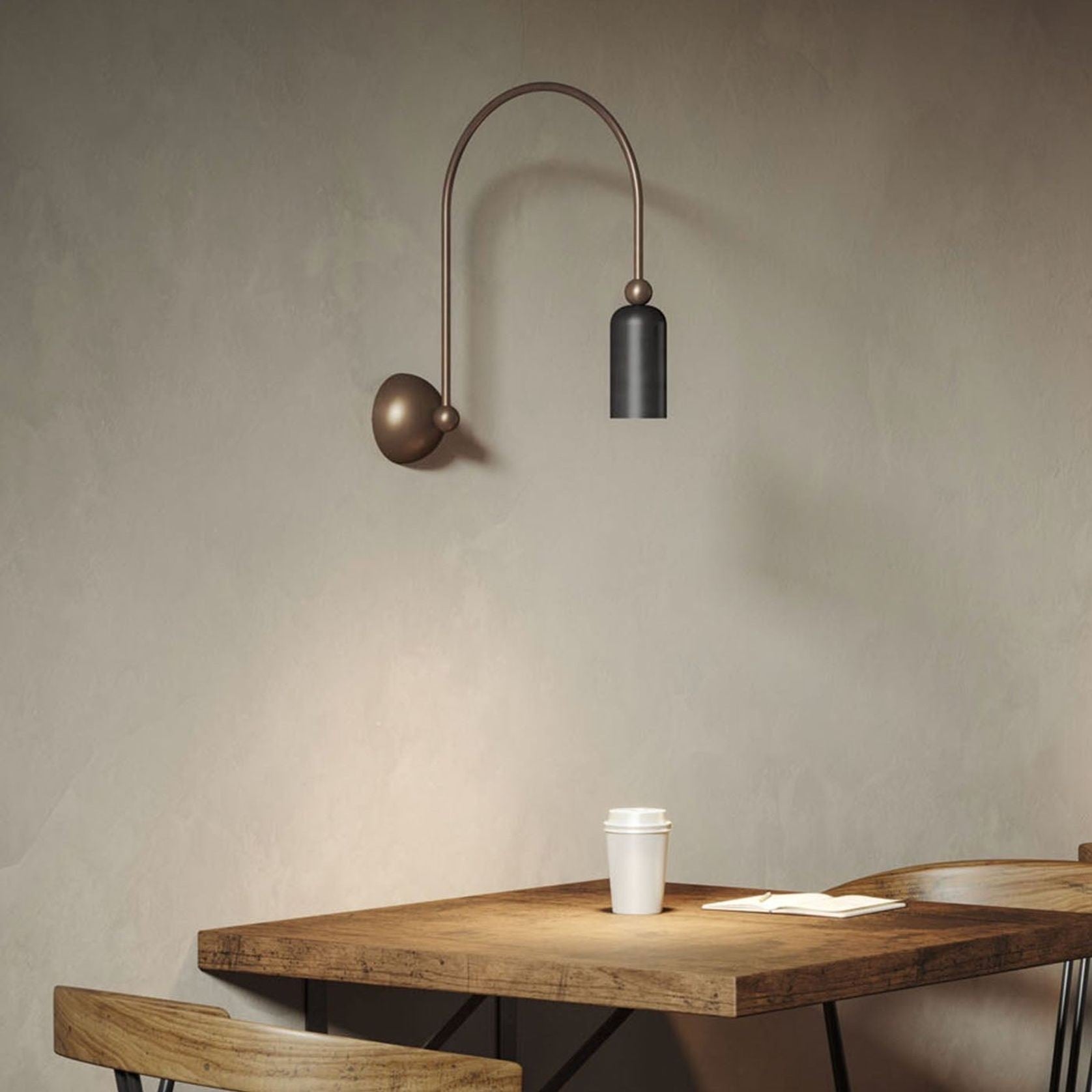 Vortigaud Curved Bronze Black Wall Light