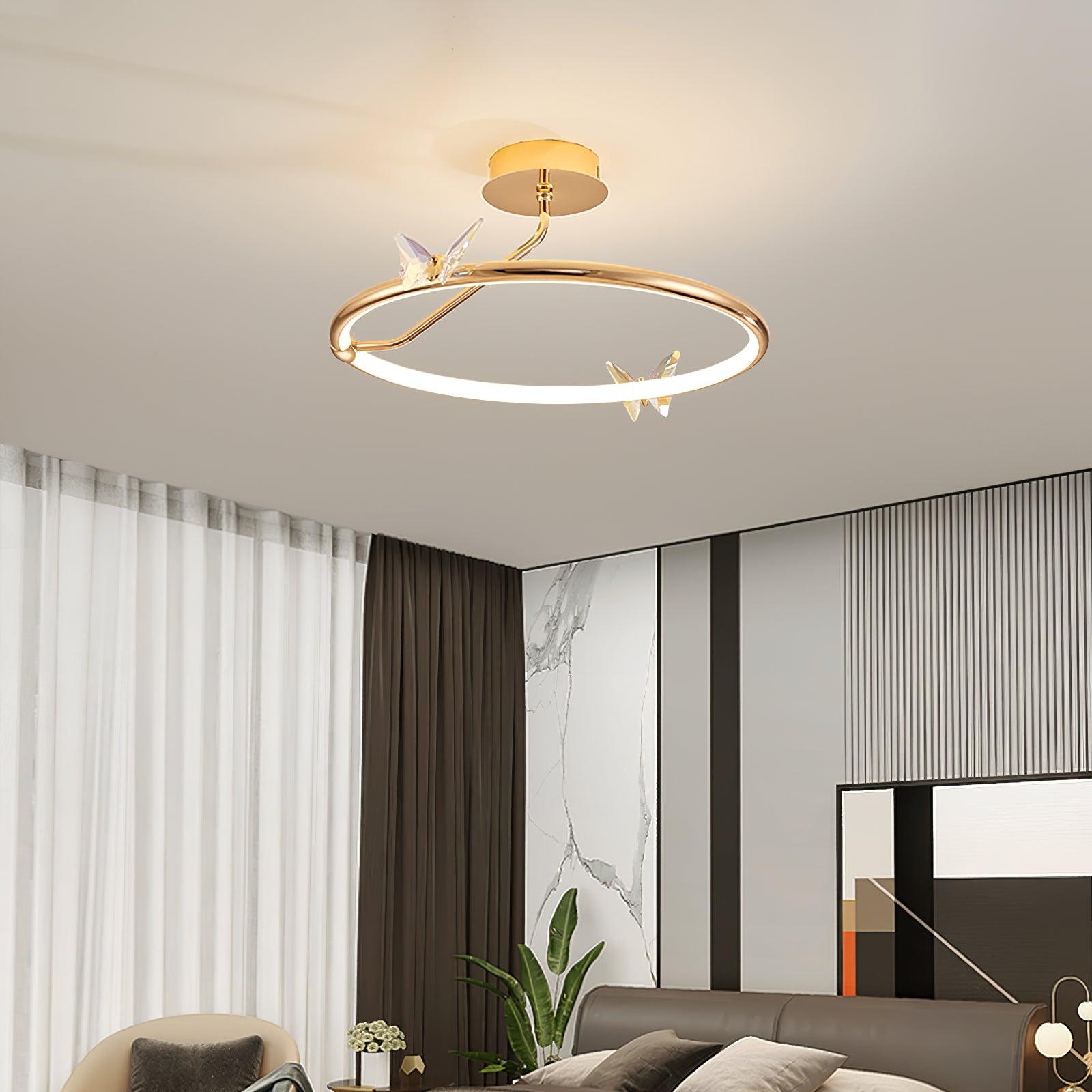 Cyrelel Ceiling Lamp Magic Butterfly Crystal Accents LED Ring