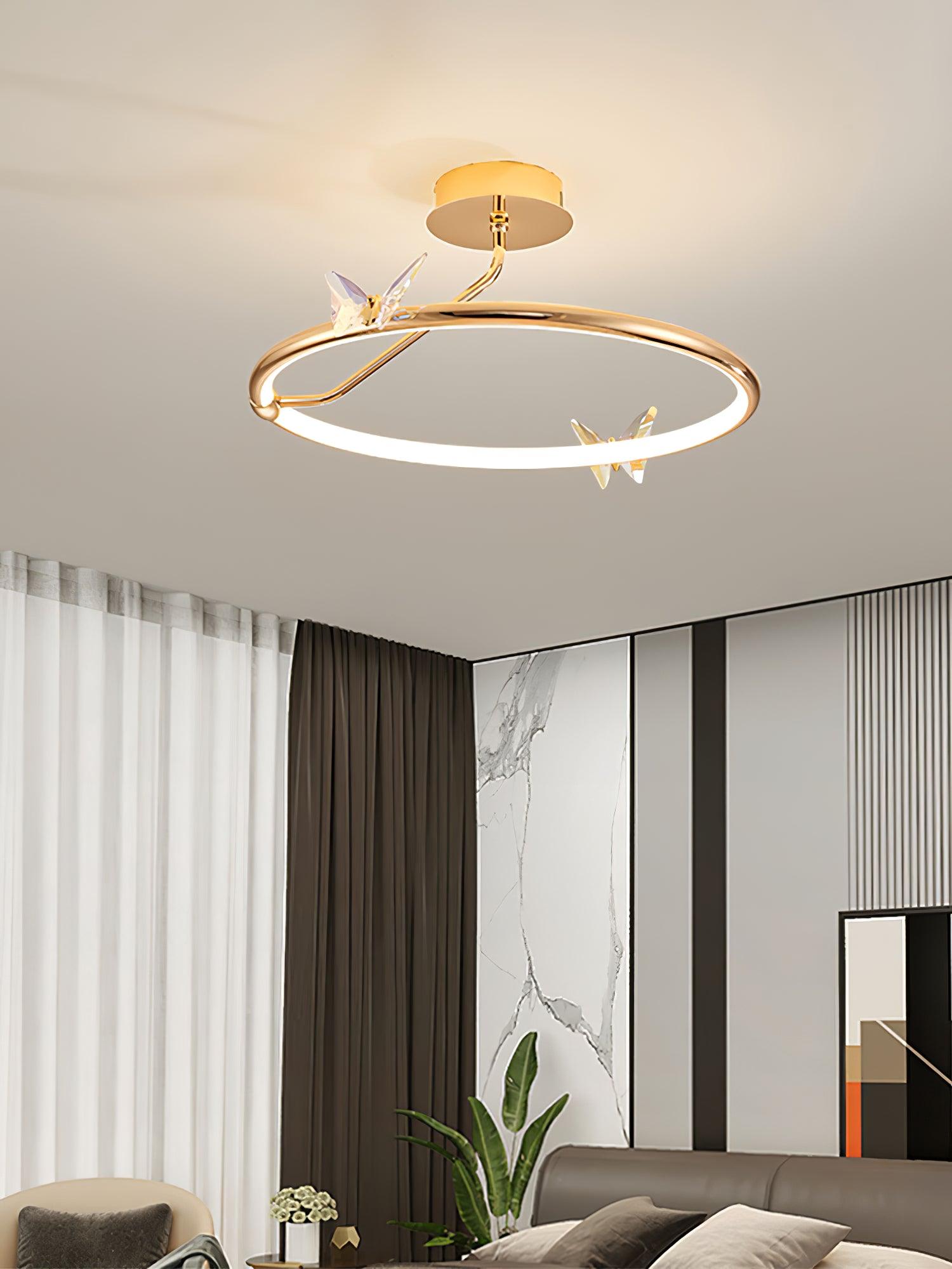 Cyrelel Ceiling Lamp Magic Butterfly Crystal Accents LED Ring