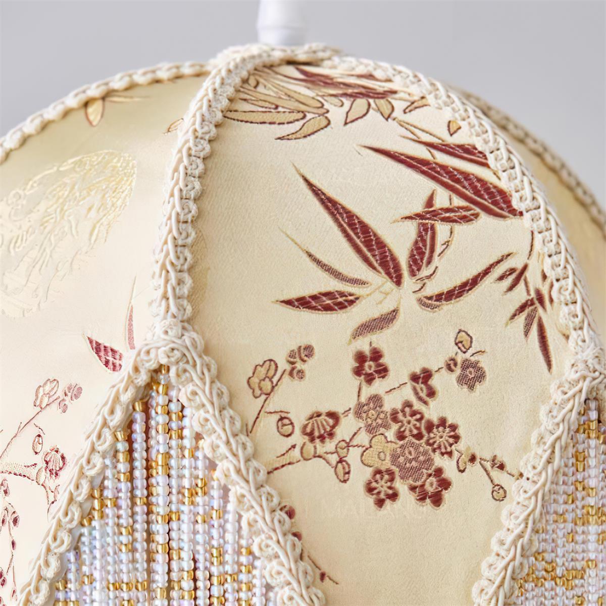 Magnolia Pendant Lamp Tassel Fabric Floral Bamboo Fringe - Neutral Decor