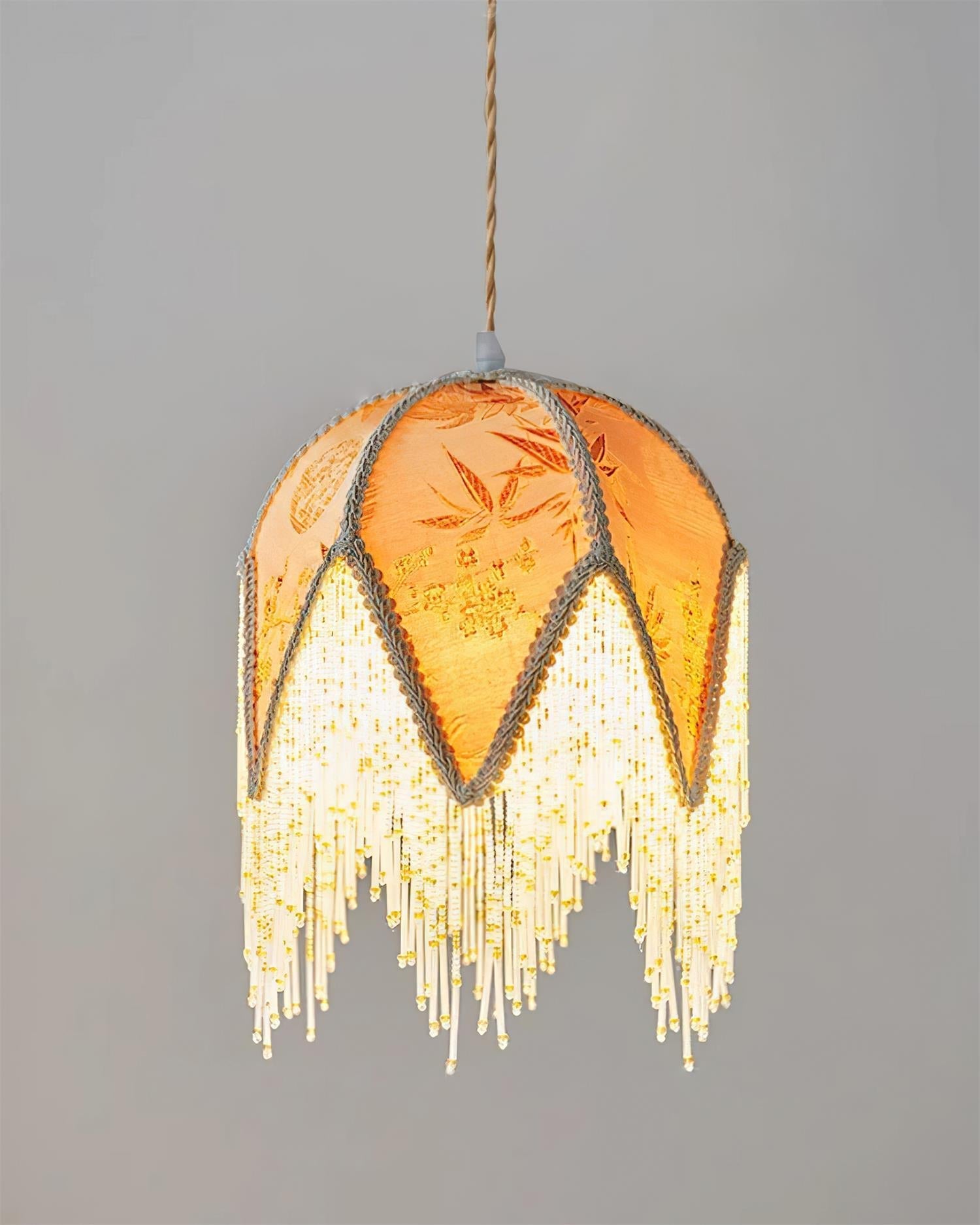 Magnolia Pendant Lamp Tassel Fabric Floral Bamboo Fringe - Neutral Decor