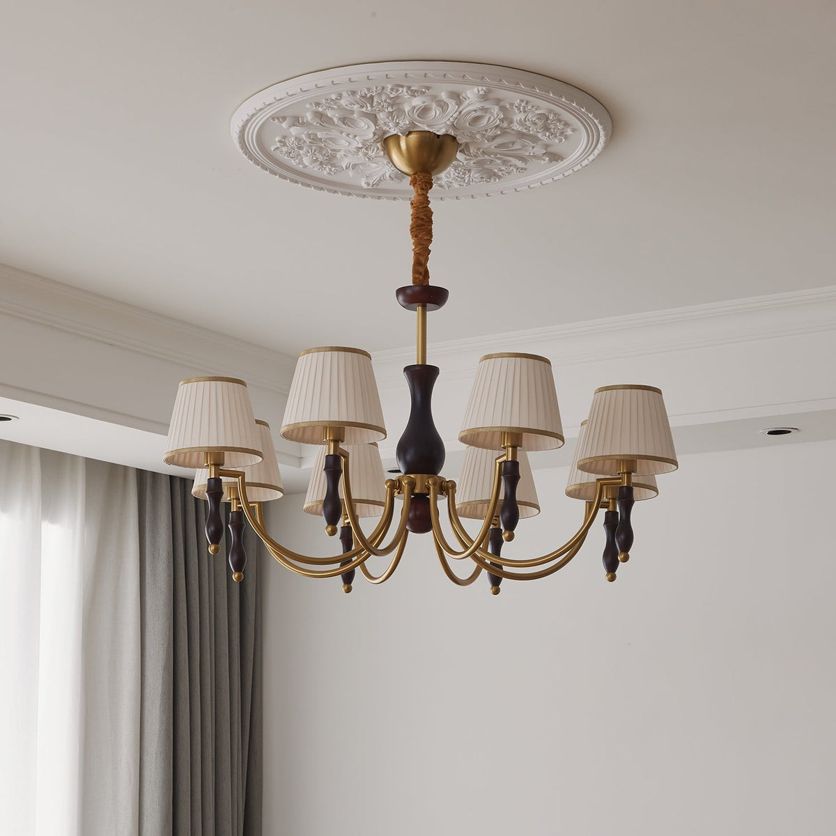 Goro Chandelier Floral Shades and Walnut