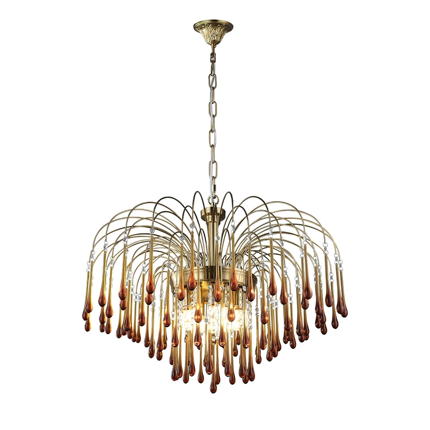 Lustra Chandelier Golden Arms and Crystal - Neutral Decor
