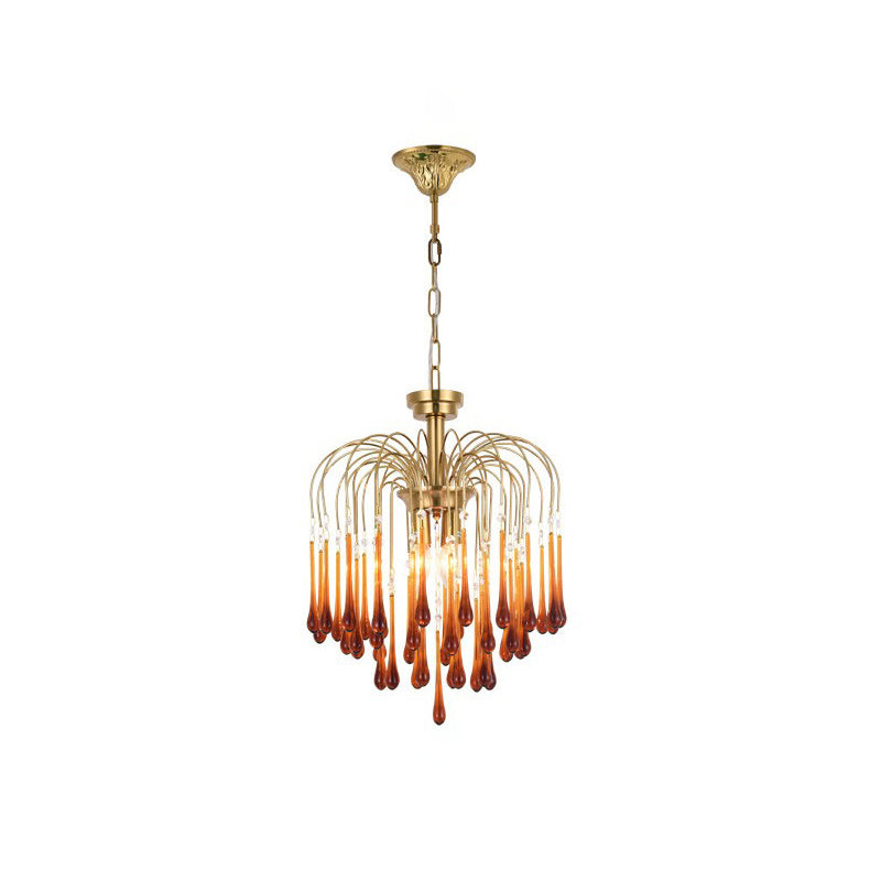 Lustra Chandelier Golden Arms and Crystal - Neutral Decor