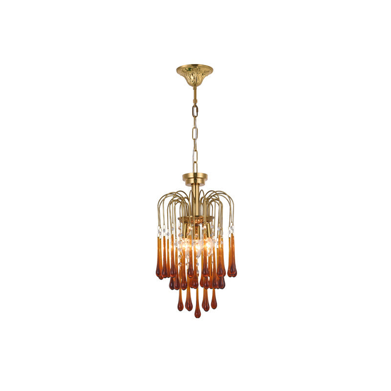 Lustra Chandelier Golden Arms and Crystal - Neutral Decor