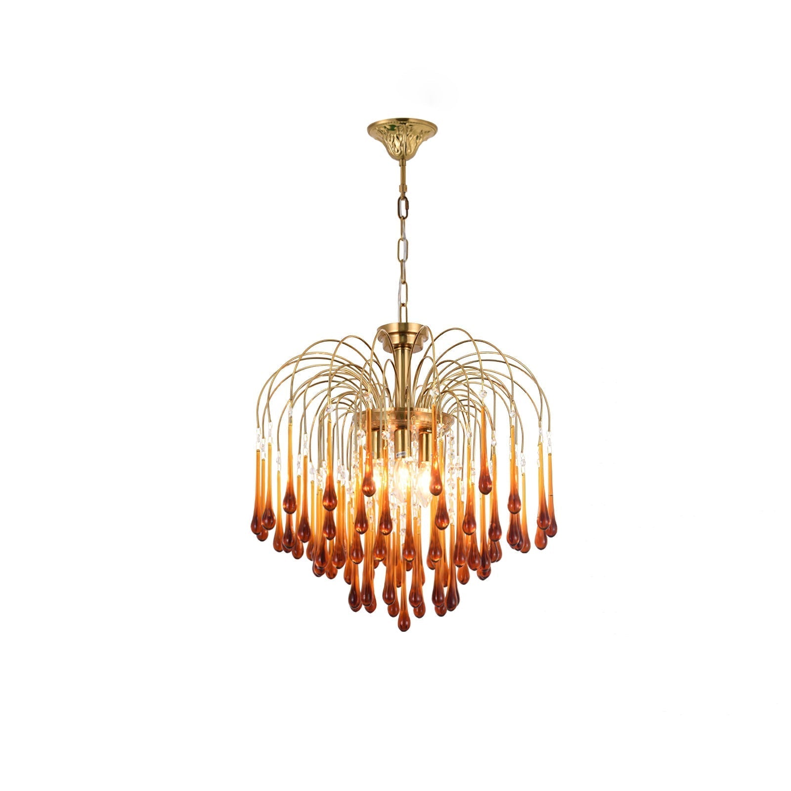 Lustra Chandelier Golden Arms and Crystal - Neutral Decor