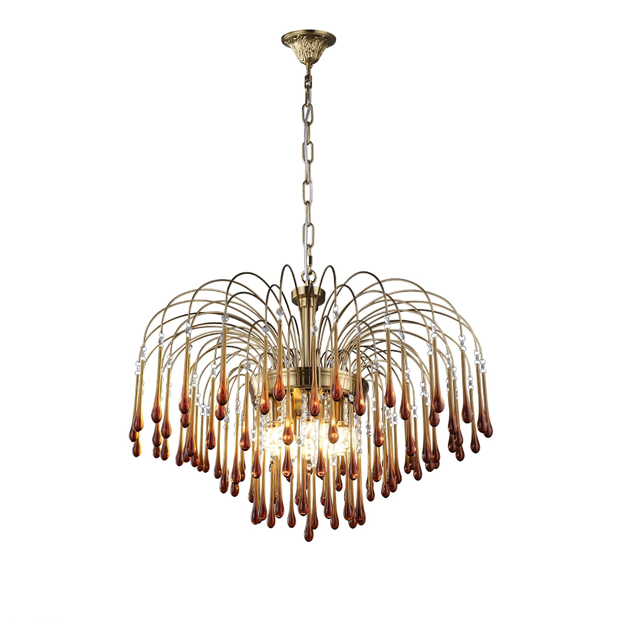 Lustra Chandelier Golden Arms and Crystal - Neutral Decor