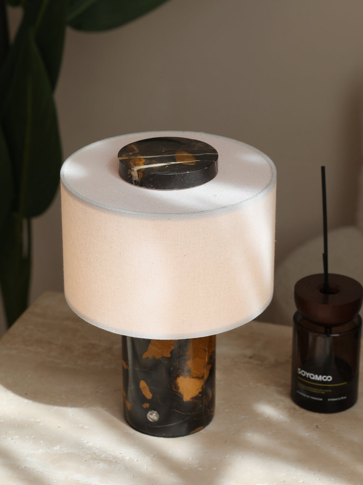 Kalvy Cylindrical  Travertine Marble Table Lamp