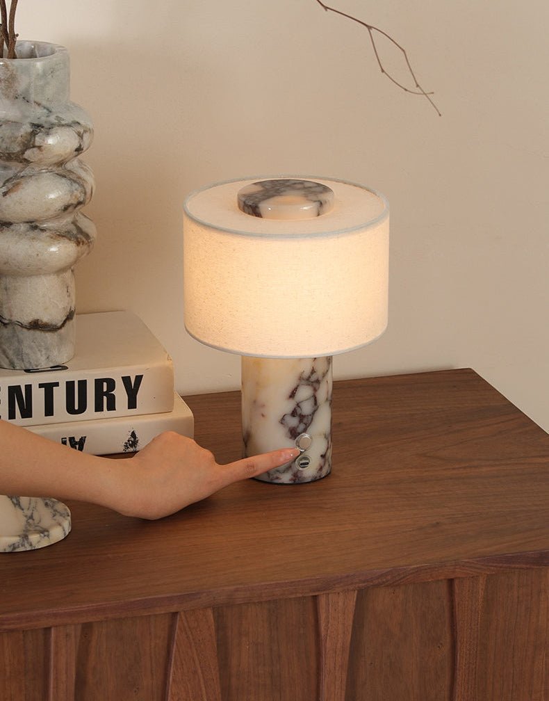 Kalvy Cylindrical  Travertine Marble Table Lamp