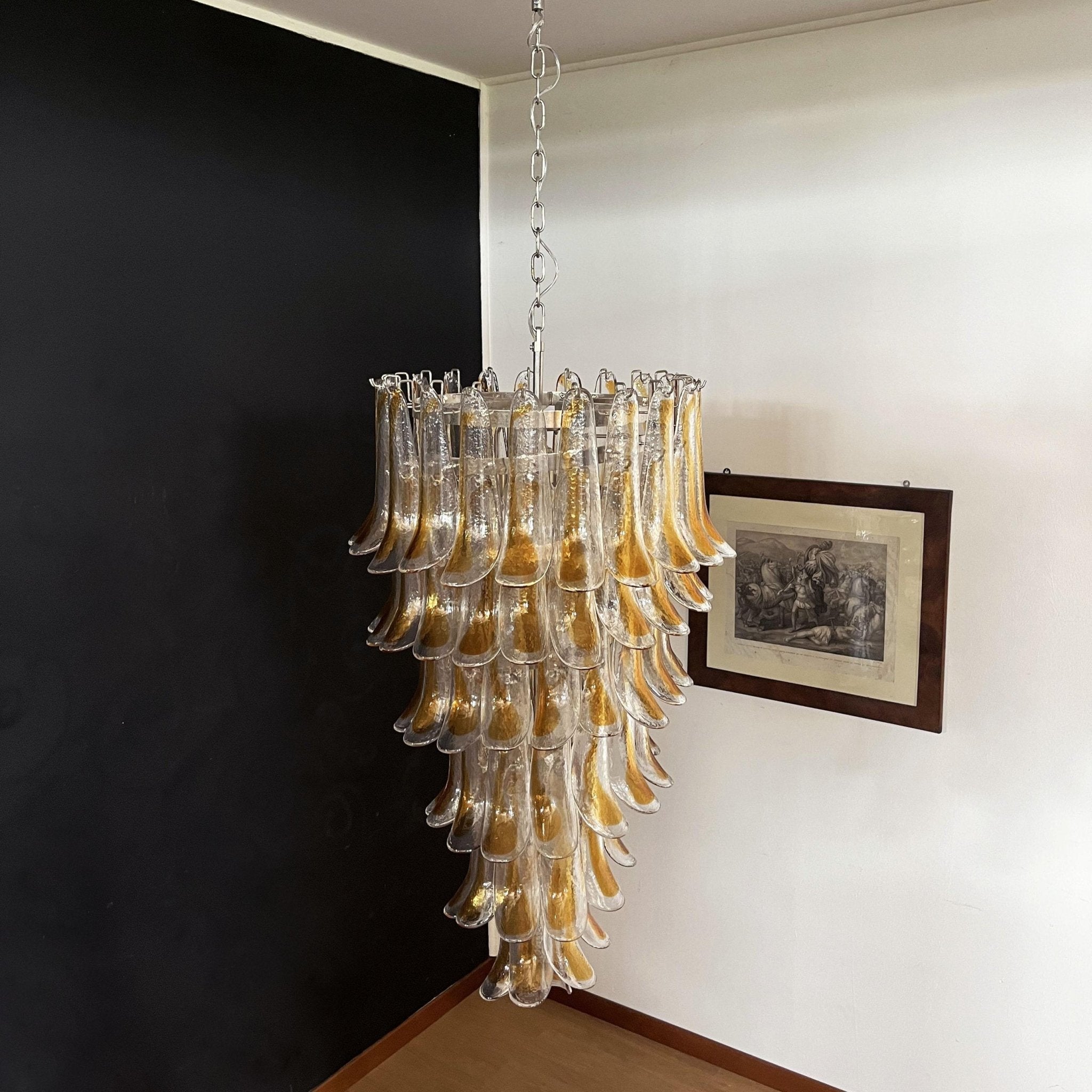 Eirinira Chandelier Gold Murano Glass Petals Layered Cascading