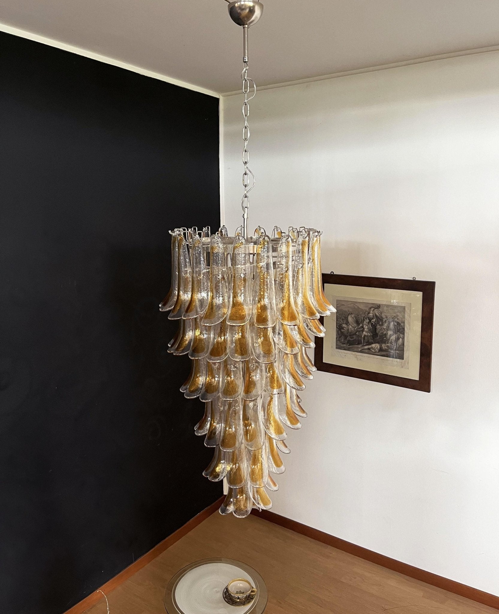 Eirinira Chandelier Gold Murano Glass Petals Layered Cascading