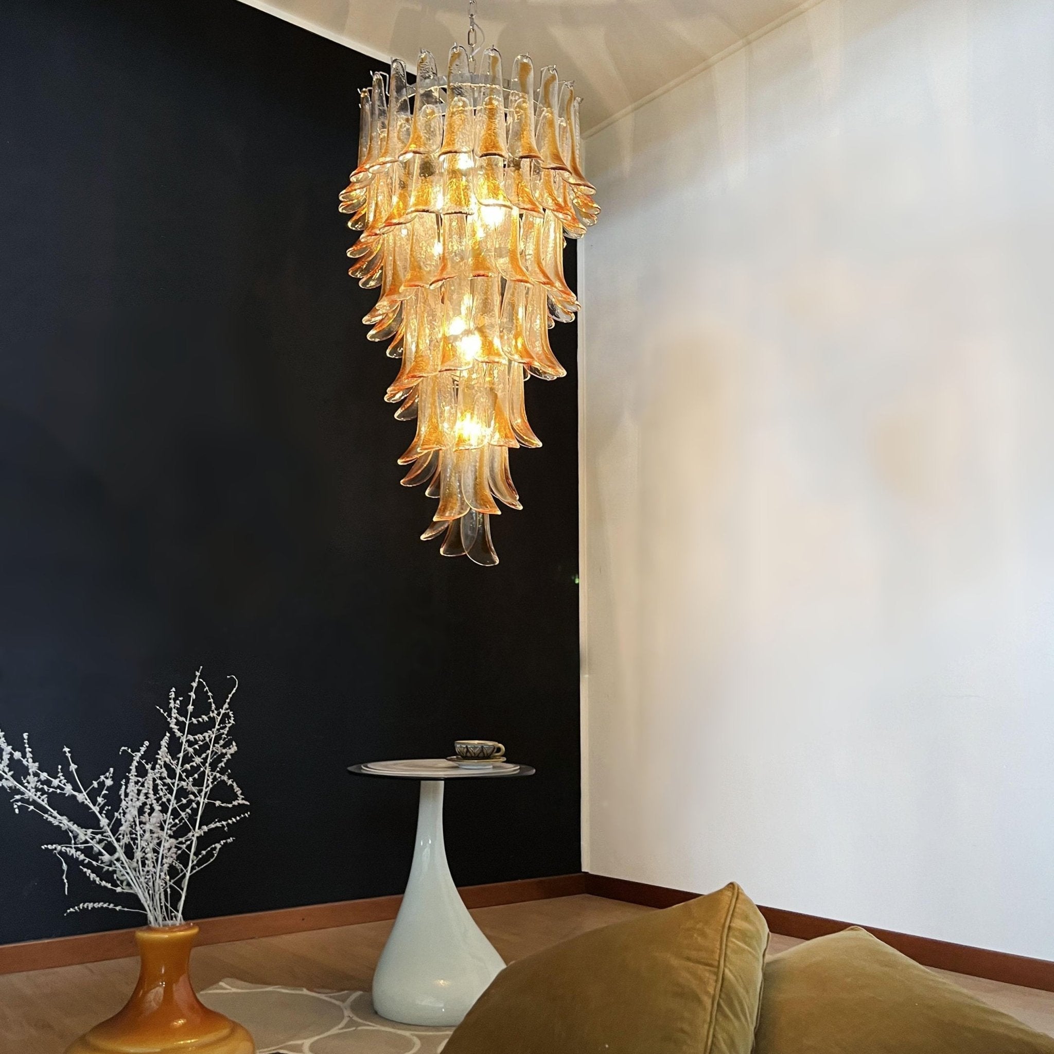 Eirinira Chandelier Gold Murano Glass Petals Layered Cascading