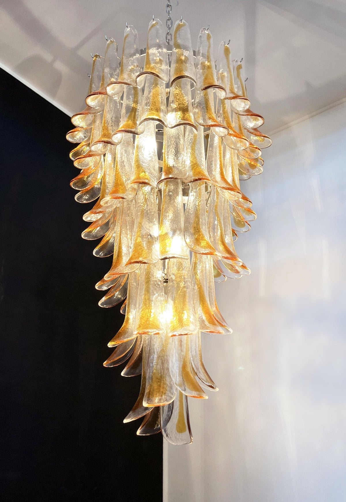 Eirinira Chandelier Gold Murano Glass Petals Layered Cascading