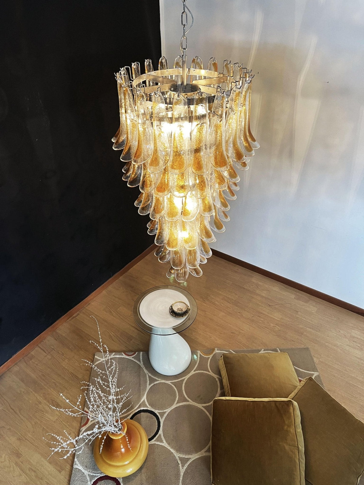 Eirinira Chandelier Gold Murano Glass Petals Layered Cascading