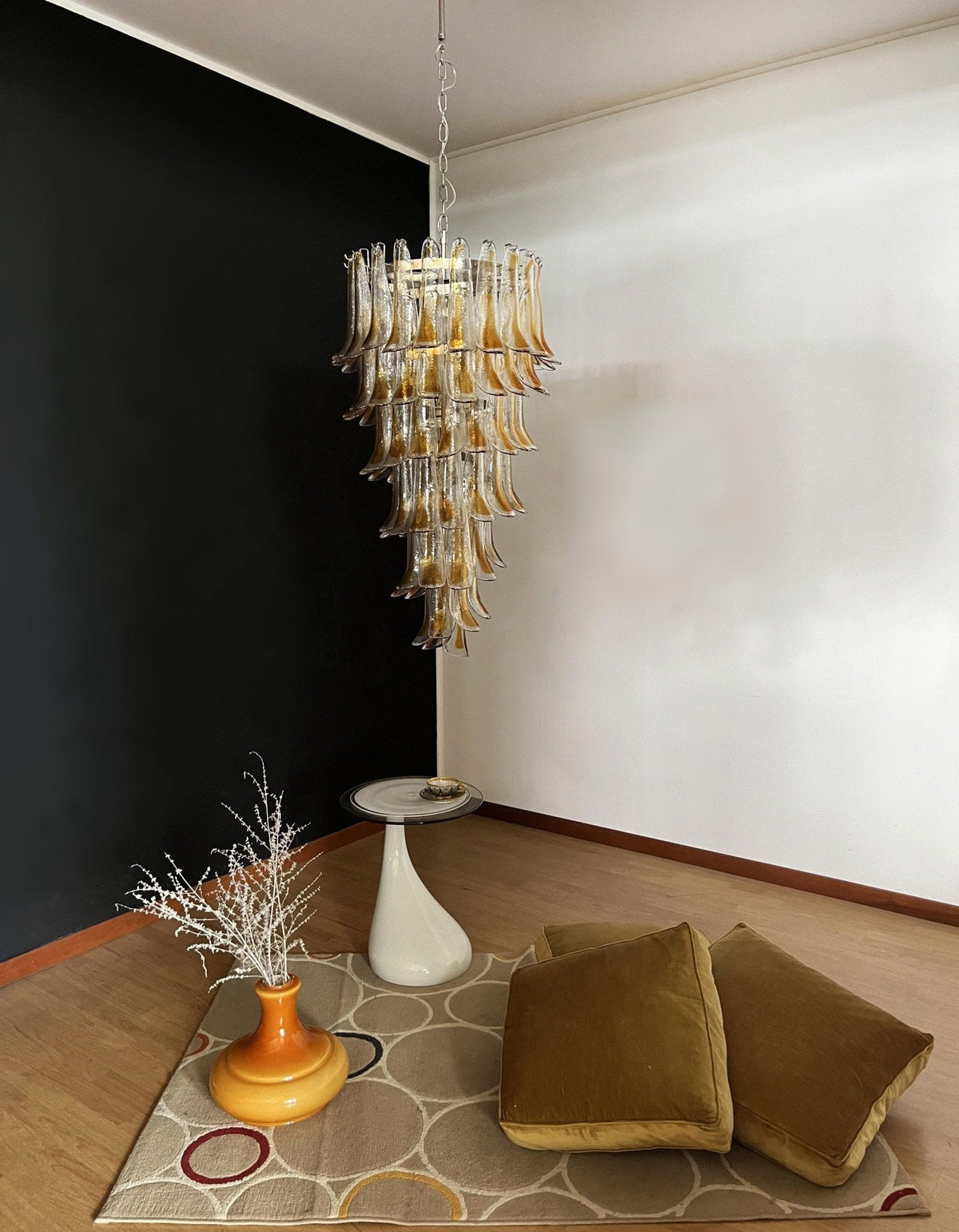 Eirinira Chandelier Gold Murano Glass Petals Layered Cascading
