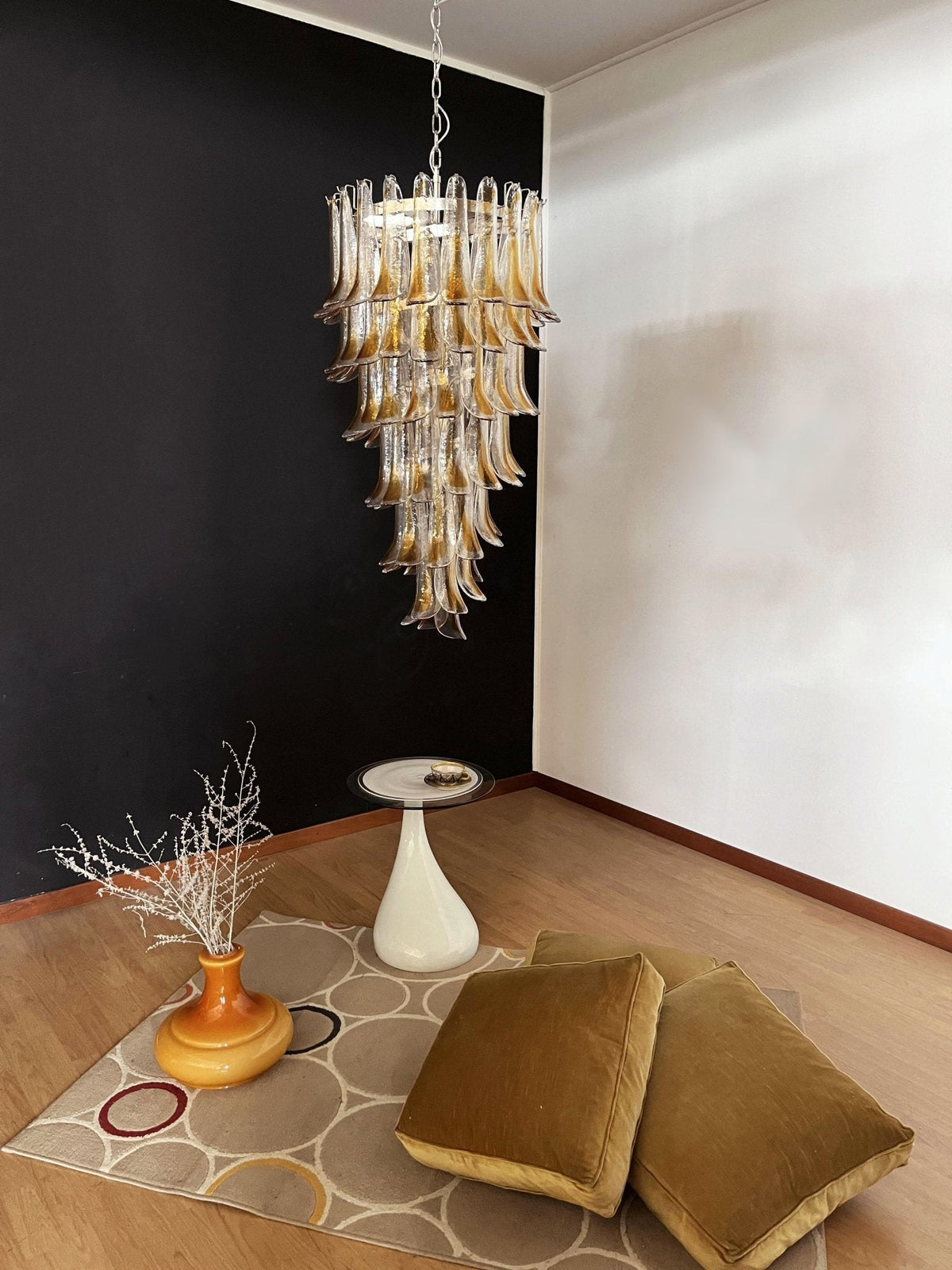 Eirinira Chandelier Gold Murano Glass Petals Layered Cascading