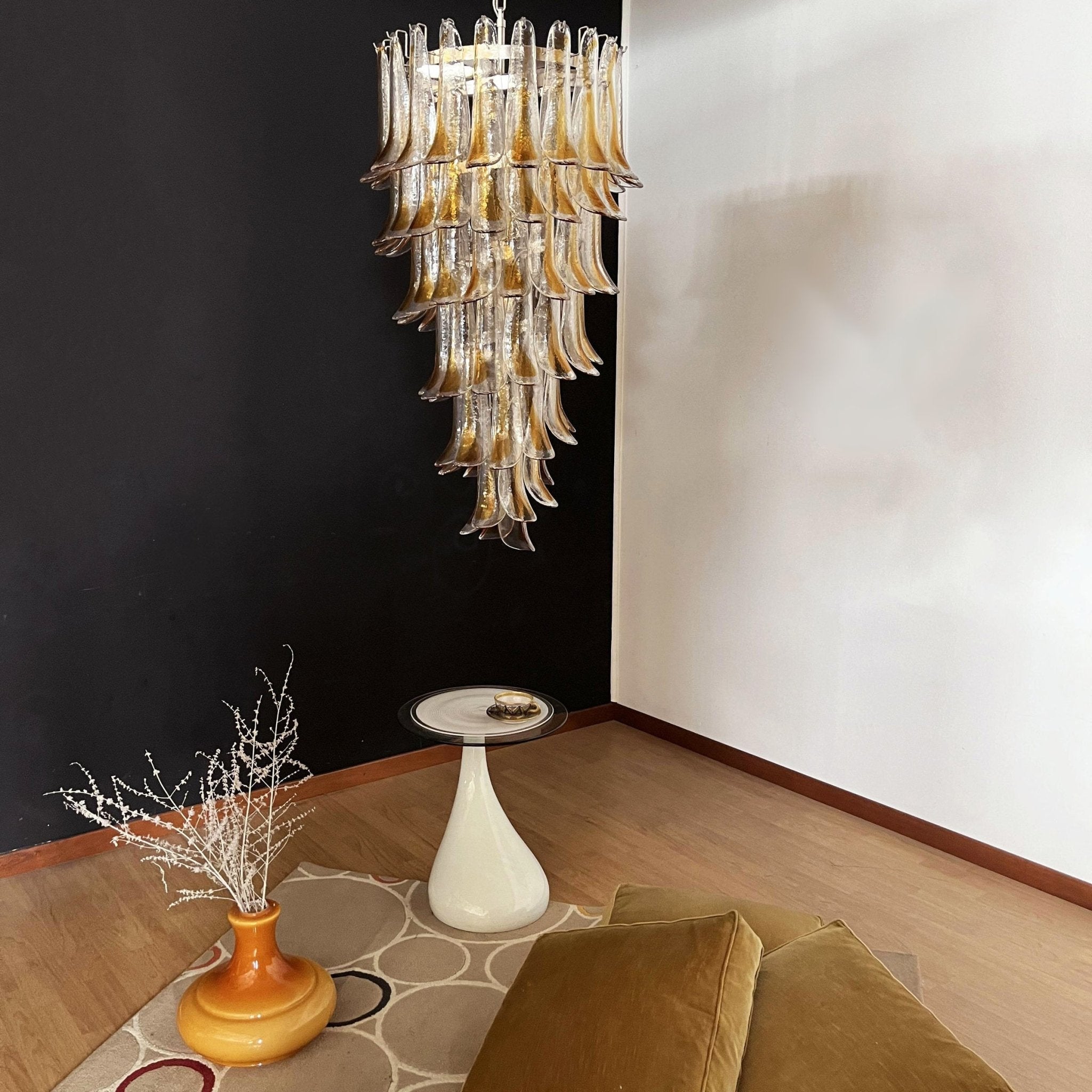 Eirinira Chandelier Gold Murano Glass Petals Layered Cascading