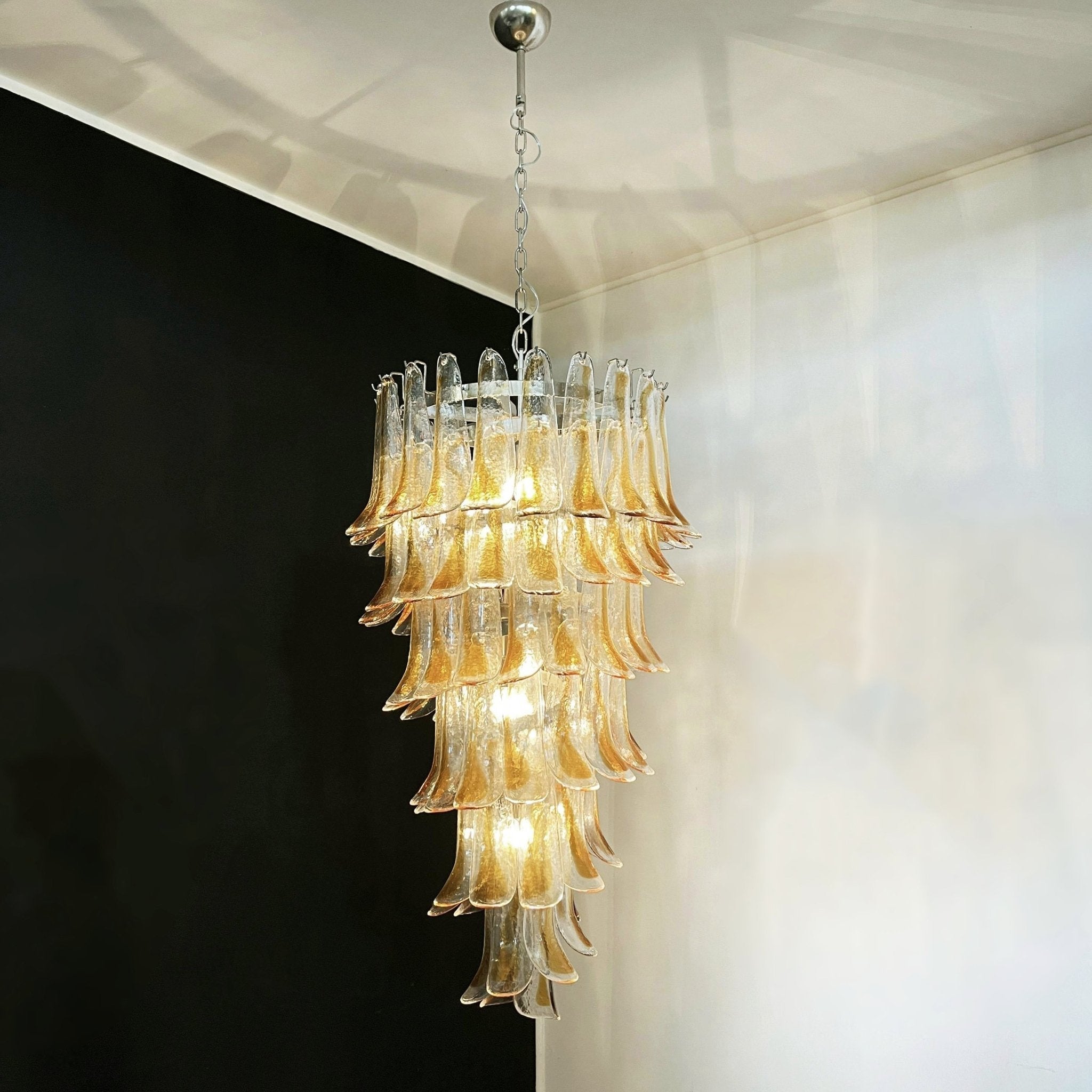 Eirinira Chandelier Gold Murano Glass Petals Layered Cascading