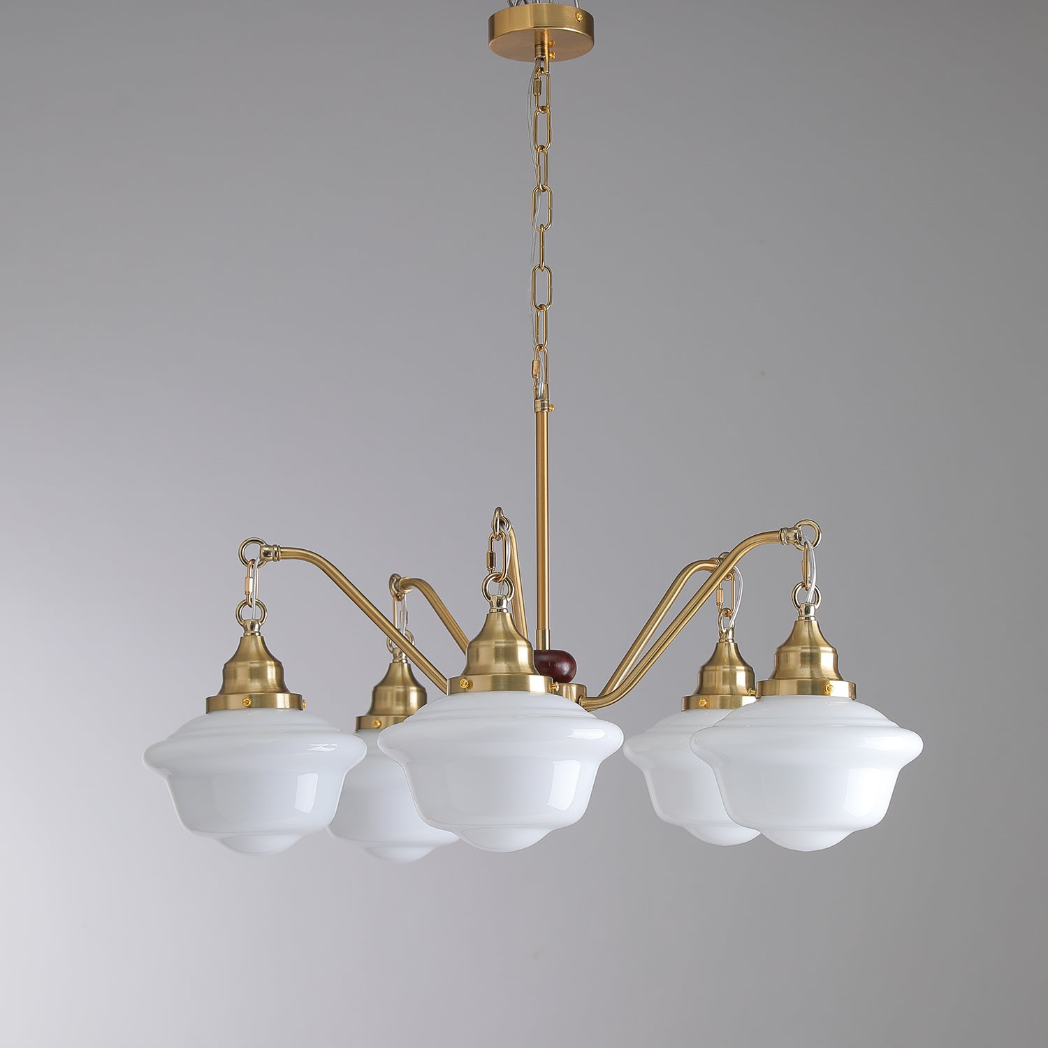 Syloira Chandelier Brass Wood Frosted Glass Classic