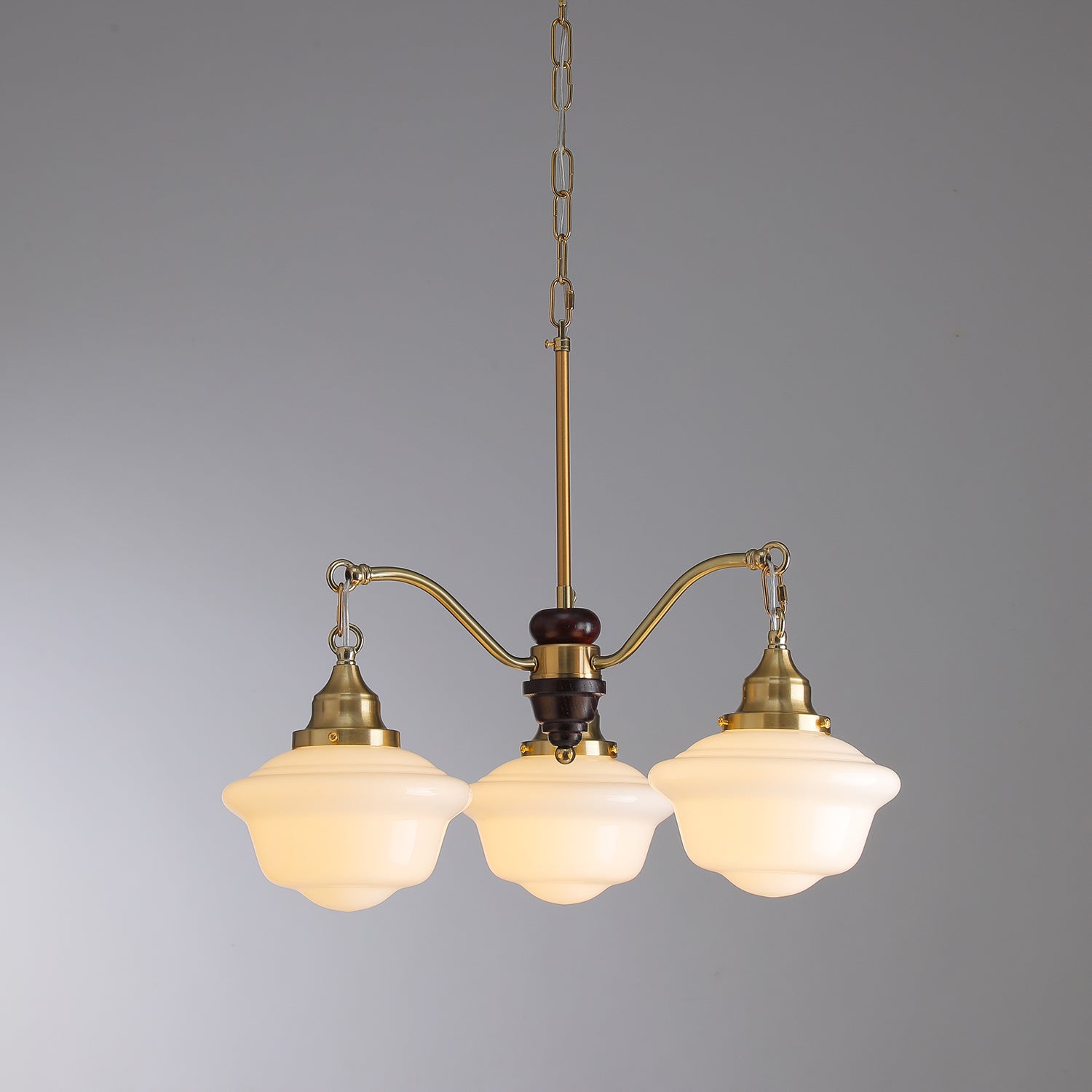 Syloira Chandelier Brass Wood Frosted Glass Classic