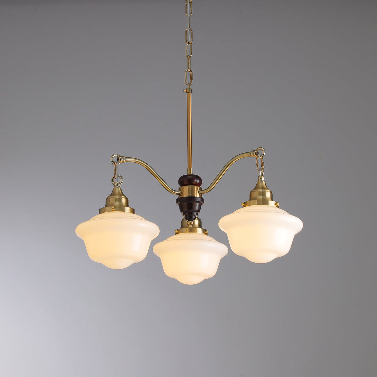 Syloira Chandelier Brass Wood Frosted Glass Classic