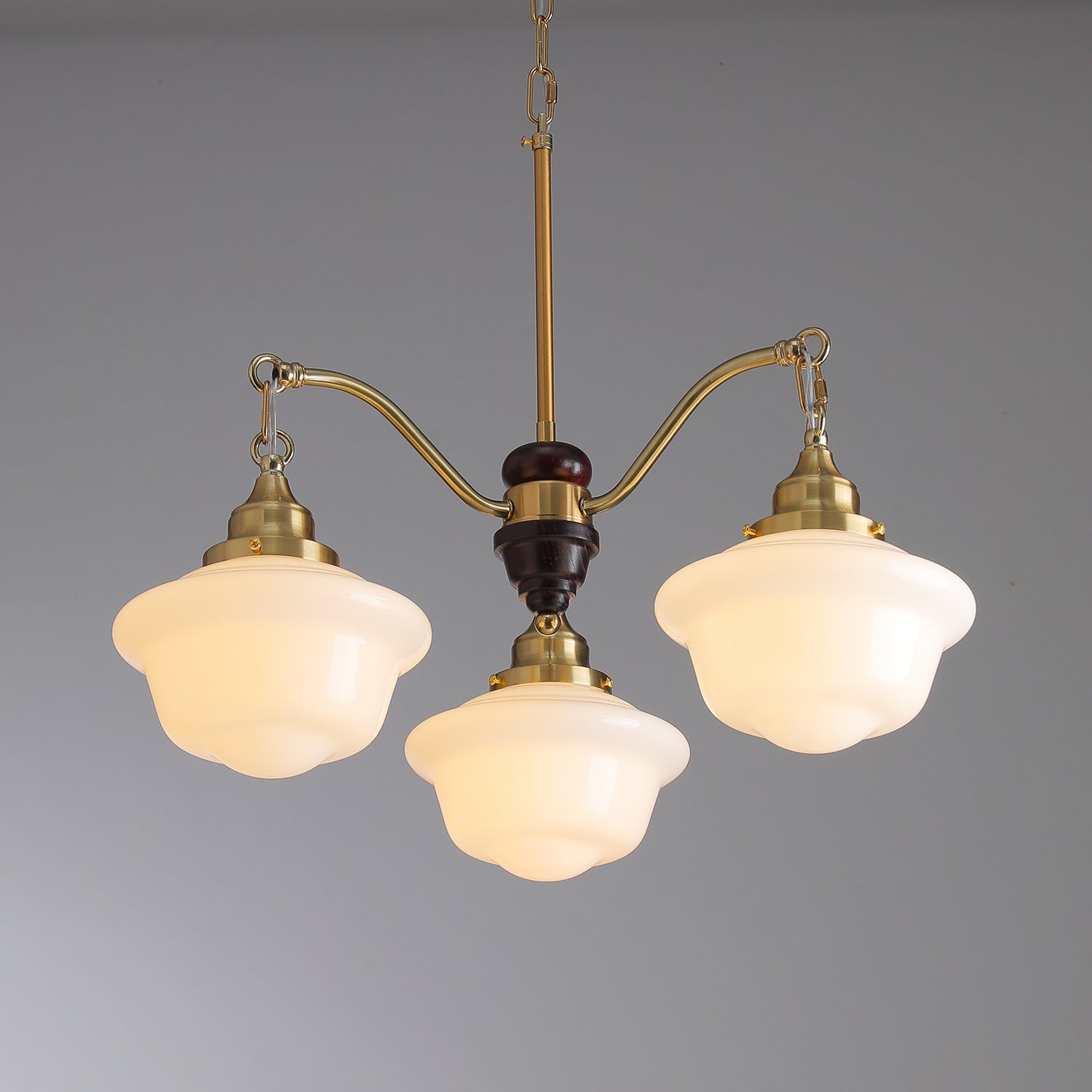 Syloira Chandelier Brass Wood Frosted Glass Classic