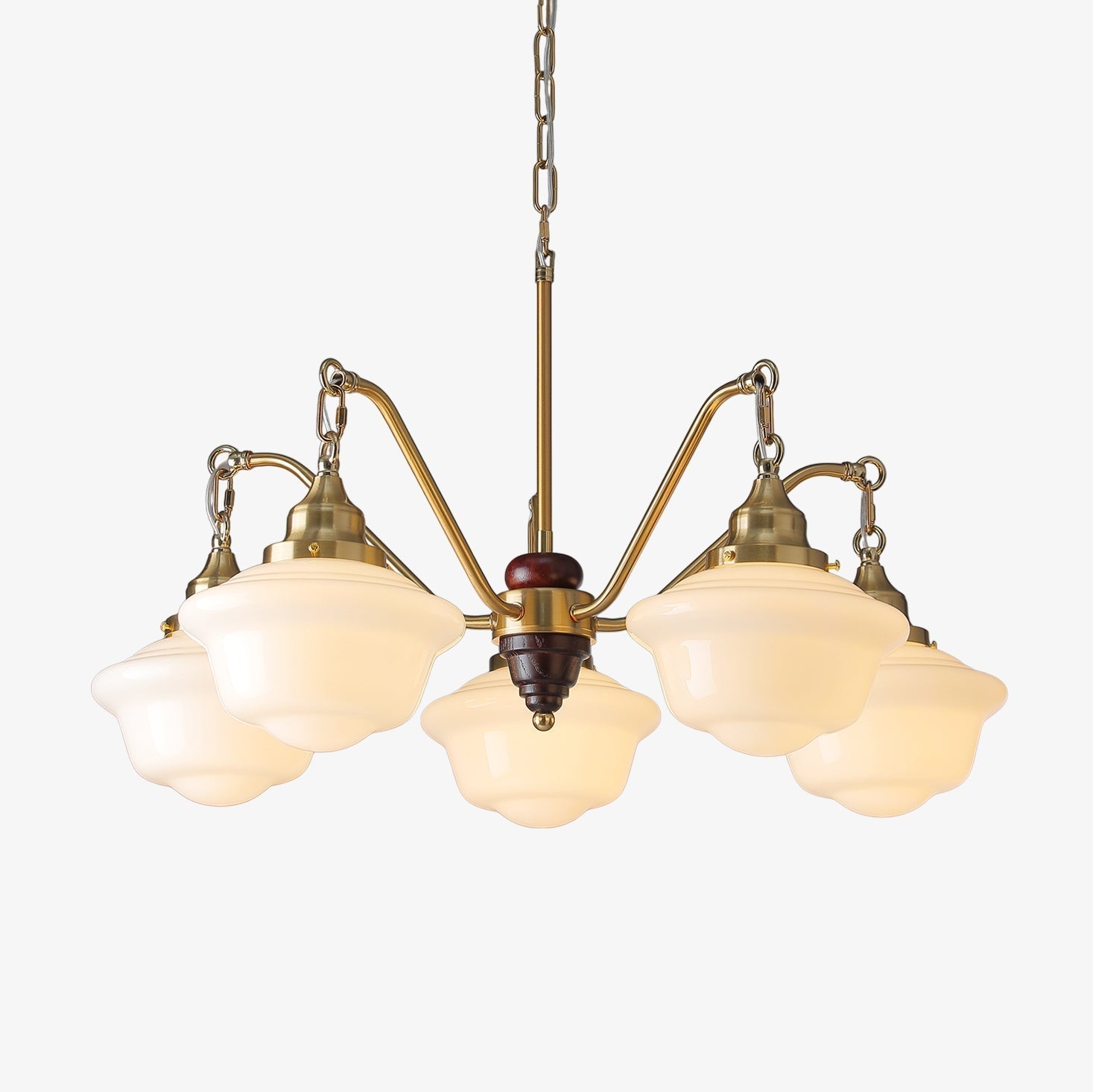 Syloira Chandelier Brass Wood Frosted Glass Classic