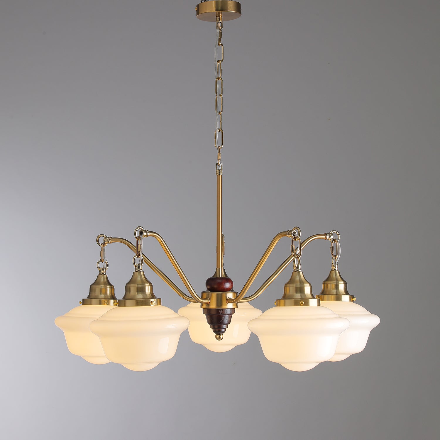Syloira Chandelier Brass Wood Frosted Glass Classic