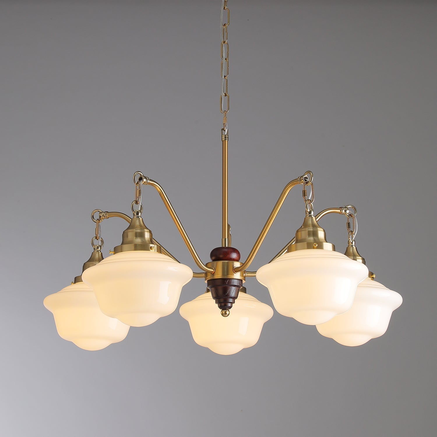Syloira Chandelier Brass Wood Frosted Glass Classic
