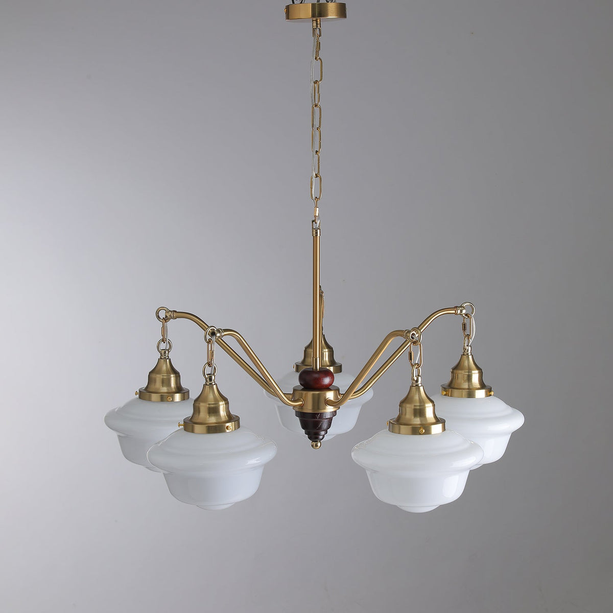 Syloira Chandelier Brass Wood Frosted Glass Classic