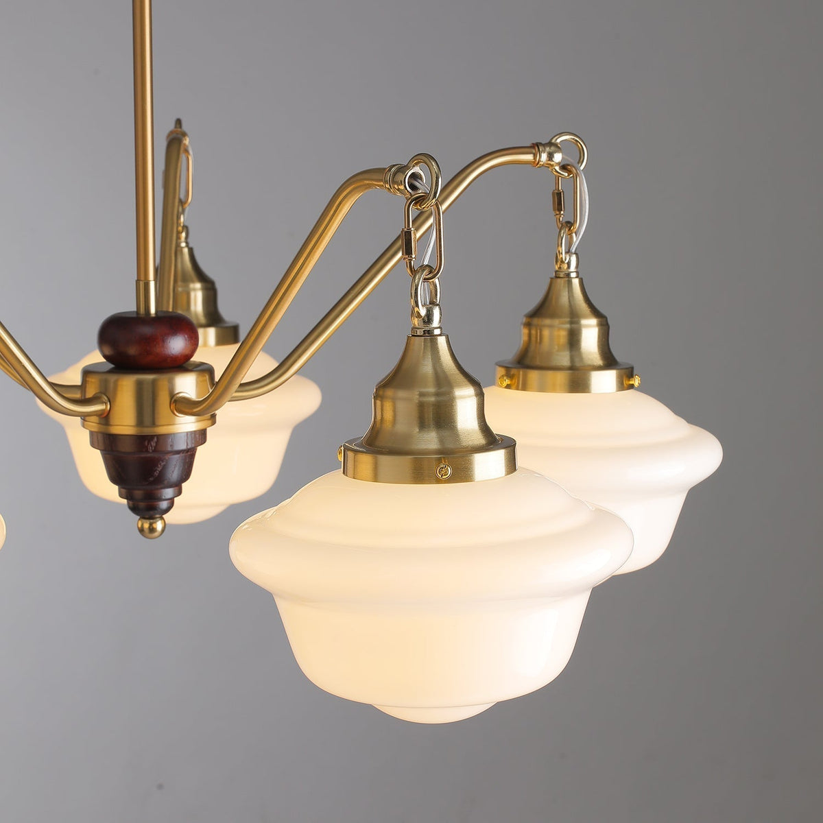 Syloira Chandelier Brass Wood Frosted Glass Classic