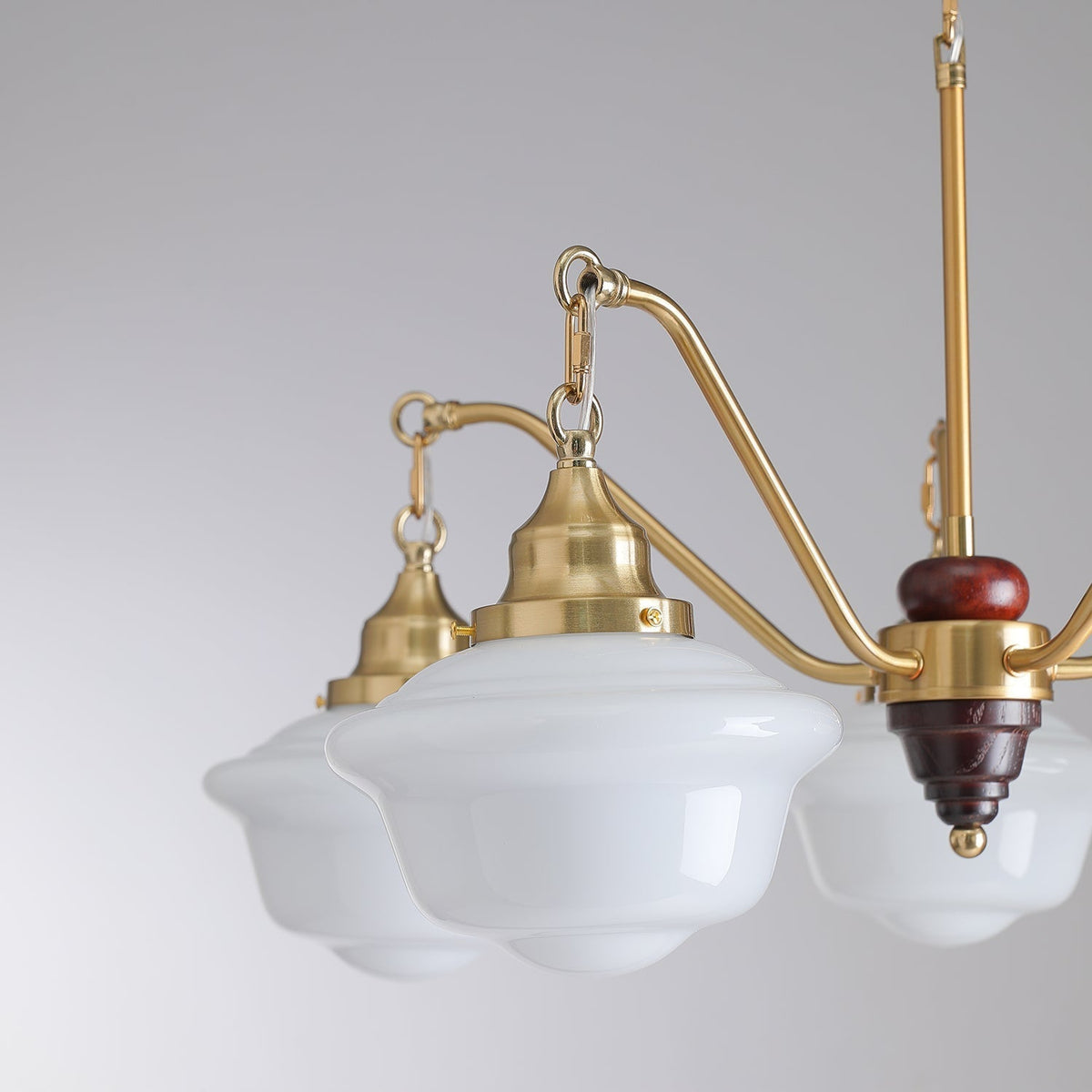 Syloira Chandelier Brass Wood Frosted Glass Classic