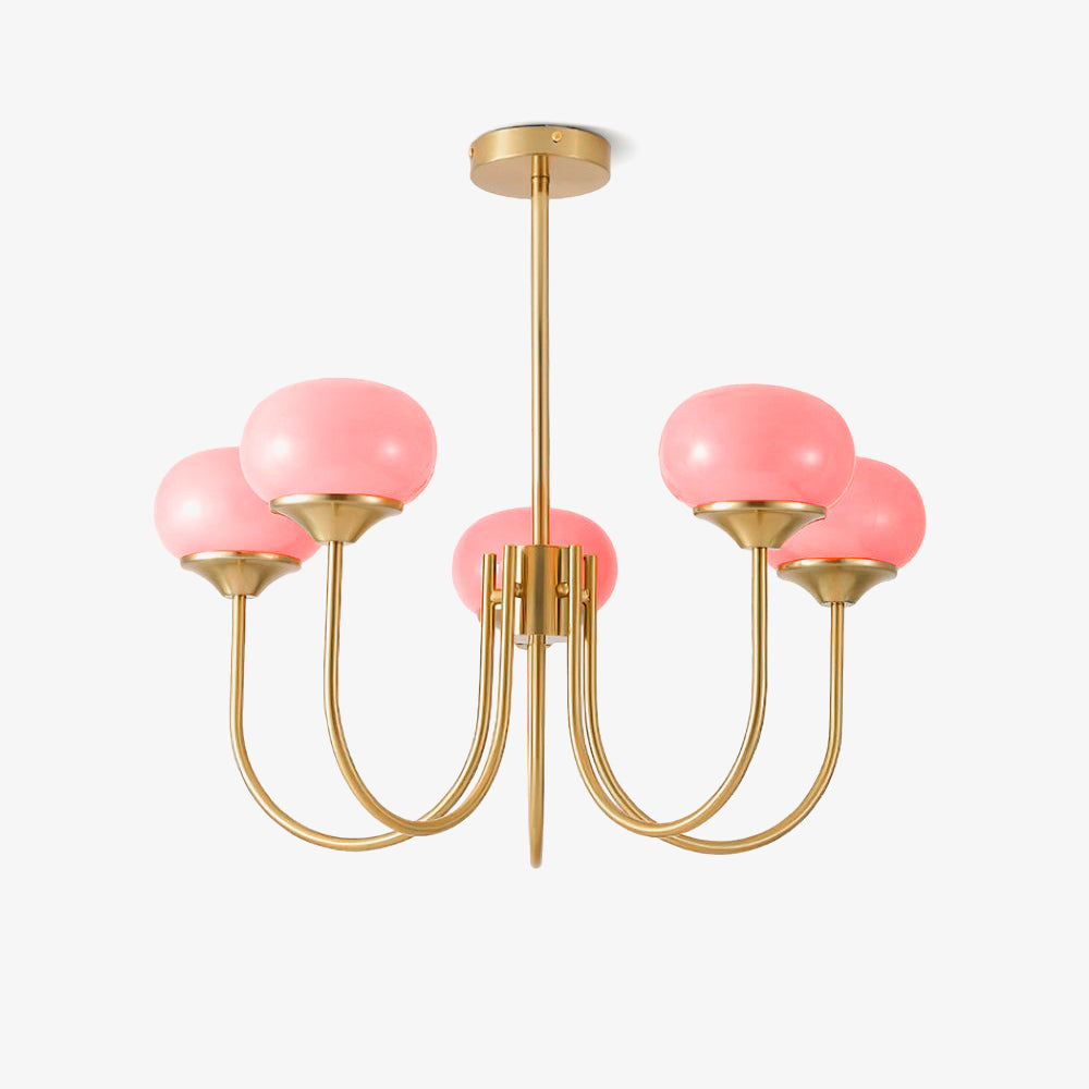 Lustra Chandelier Pink Glass Globe Gold - Neutral Decor
