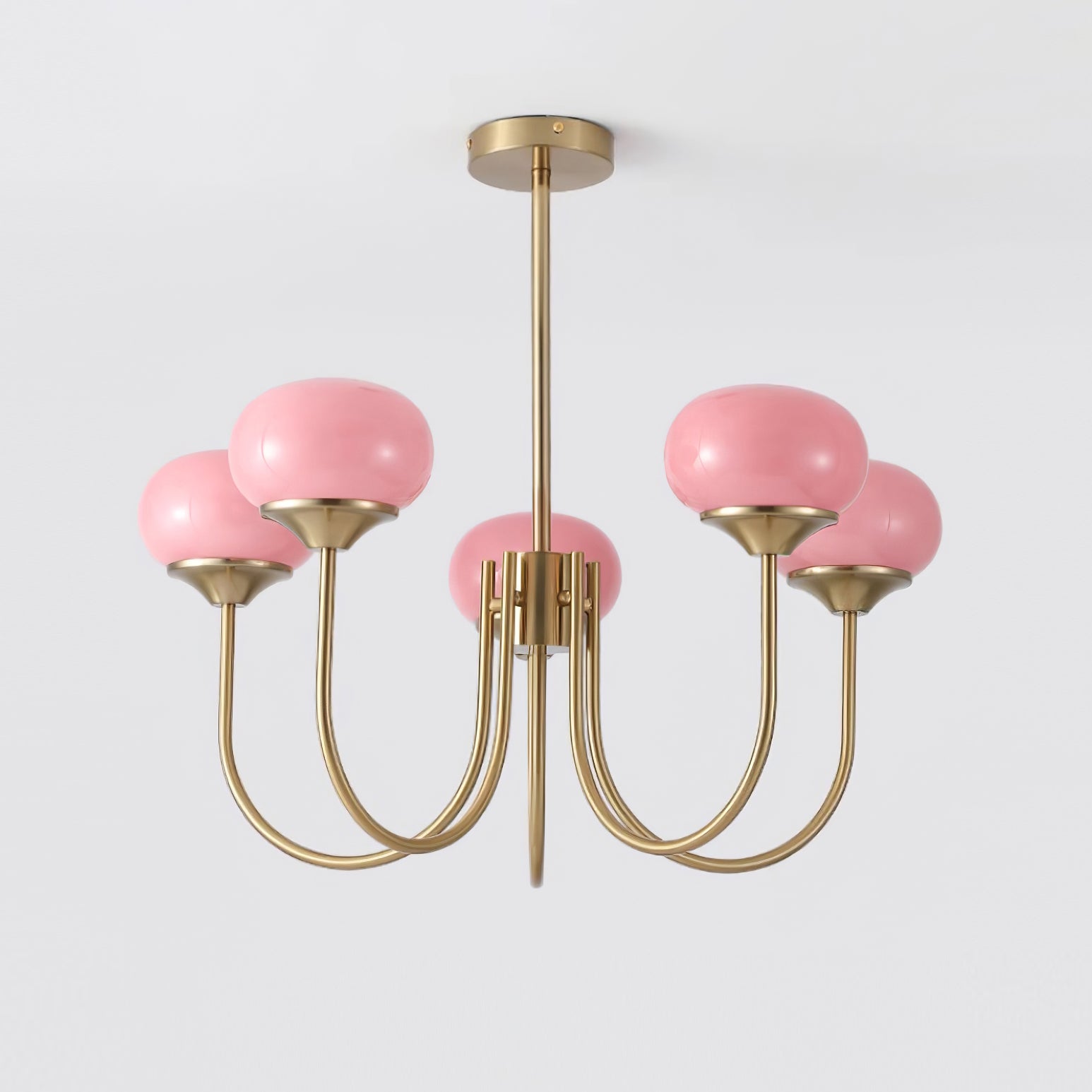Lustra Chandelier Pink Glass Globe Gold - Neutral Decor