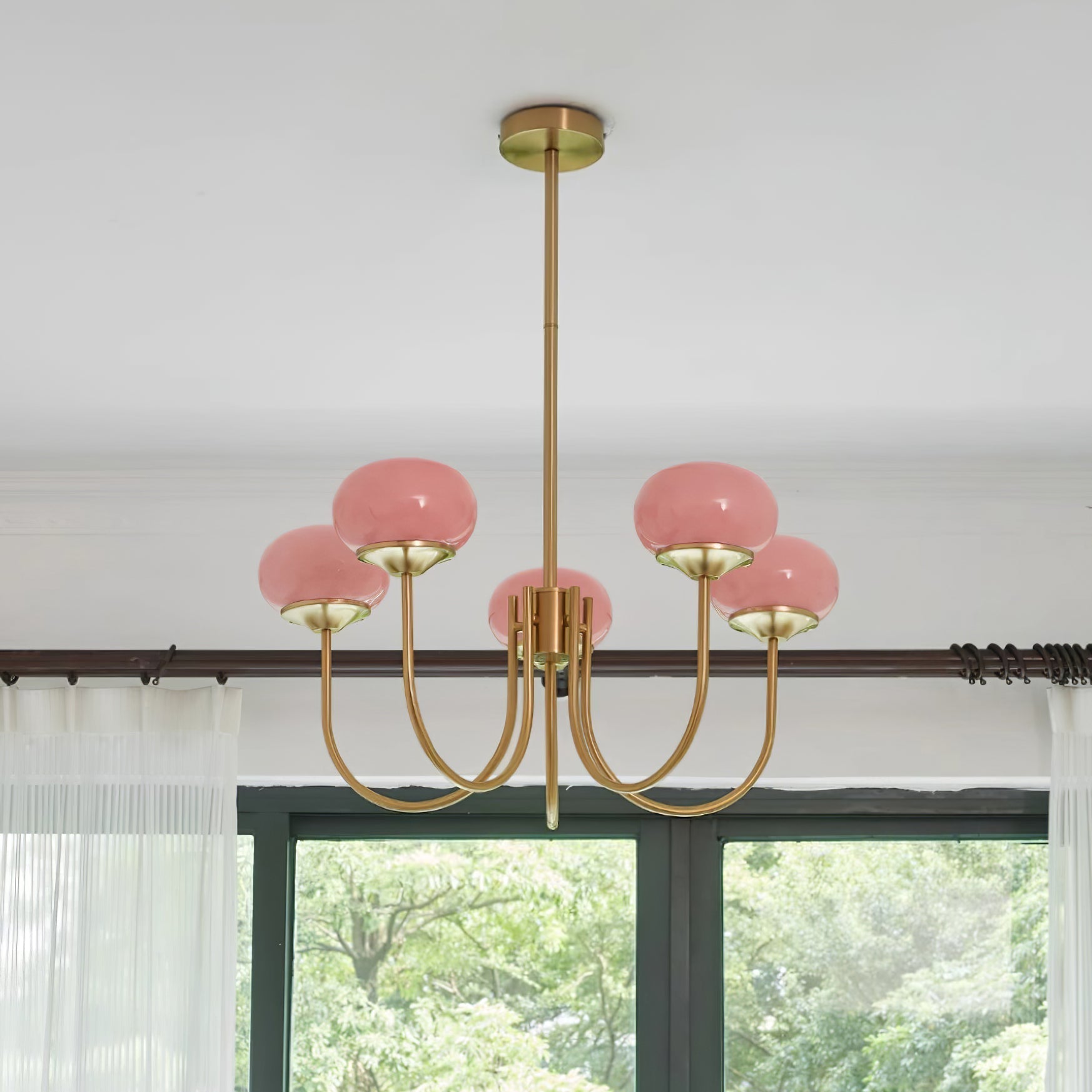 Lustra Chandelier Pink Glass Globe Gold - Neutral Decor