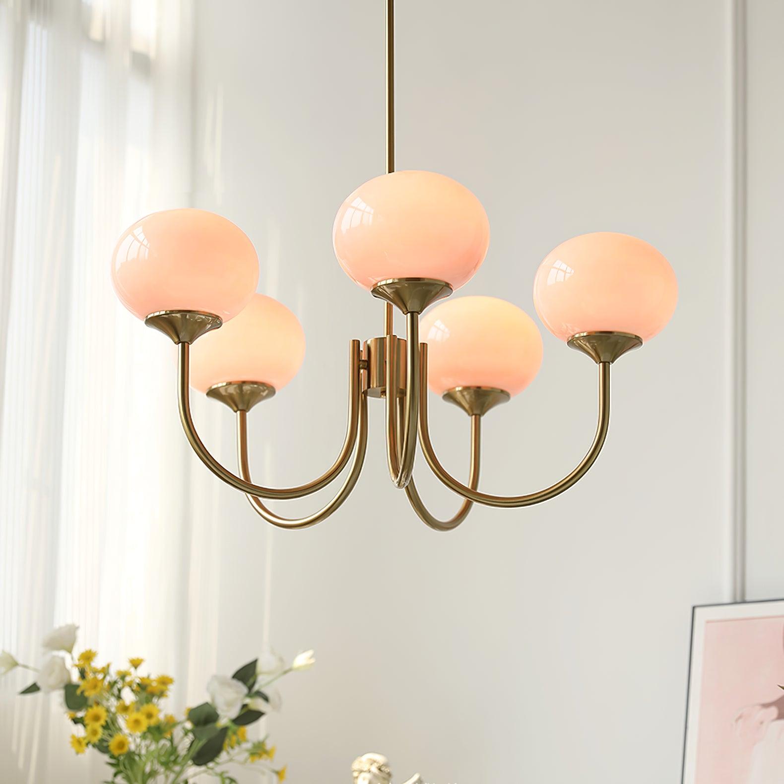 Lustra Chandelier Pink Glass Globe Gold - Neutral Decor