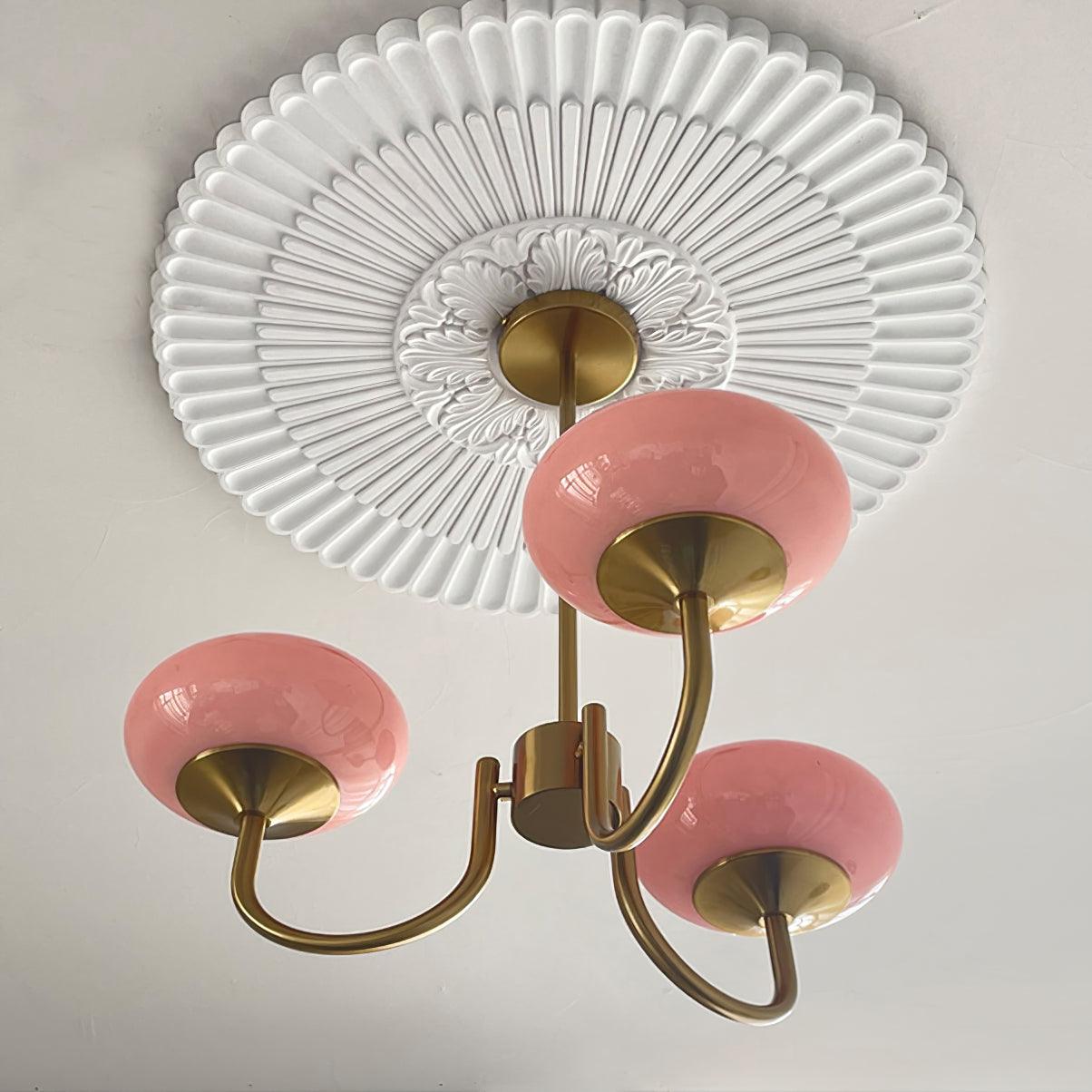 Lustra Chandelier Pink Glass Globe Gold - Neutral Decor