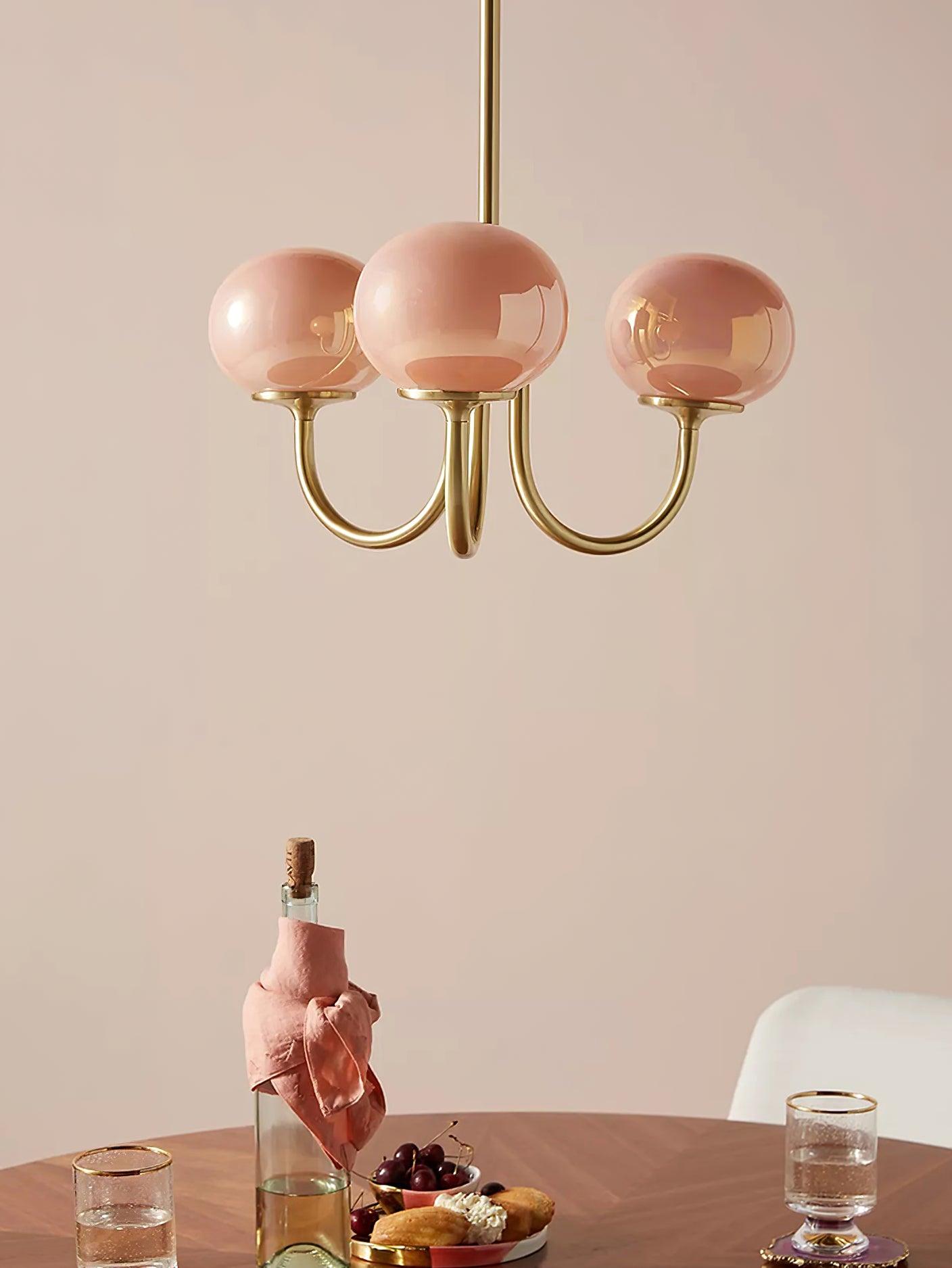 Lustra Chandelier Pink Glass Globe Gold - Neutral Decor