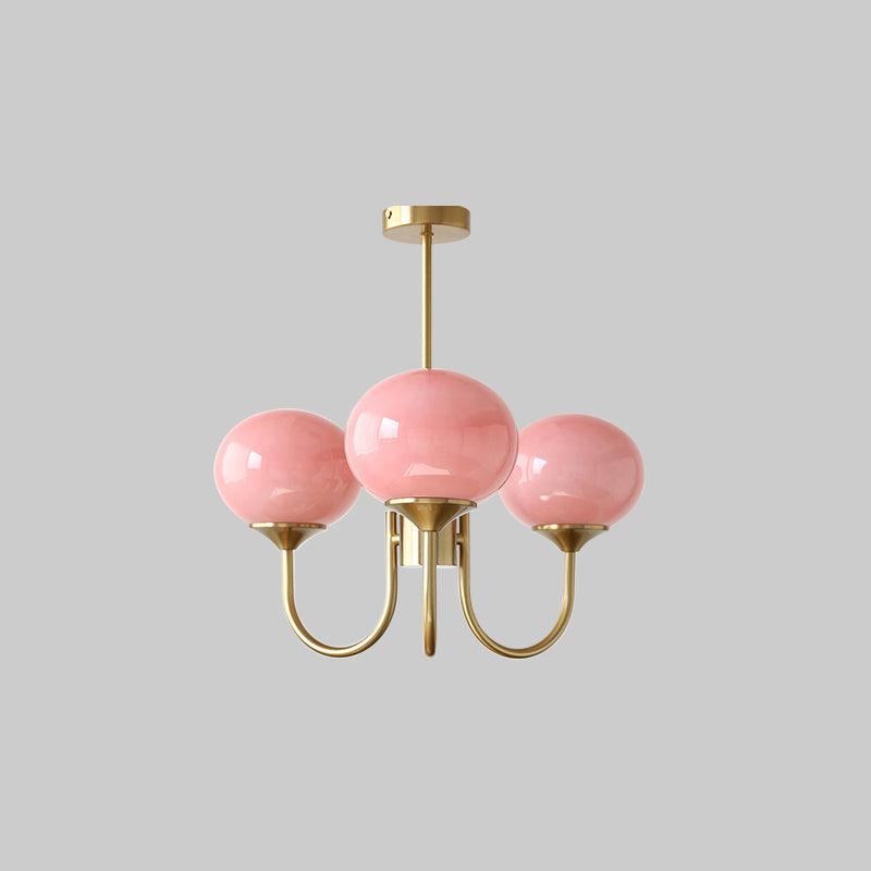 Lustra Chandelier Pink Glass Globe Gold - Neutral Decor