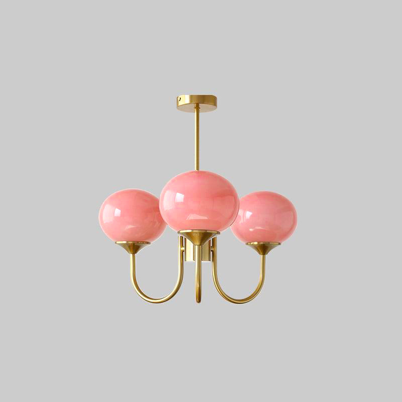 Lustra Chandelier Pink Glass Globe Gold - Neutral Decor