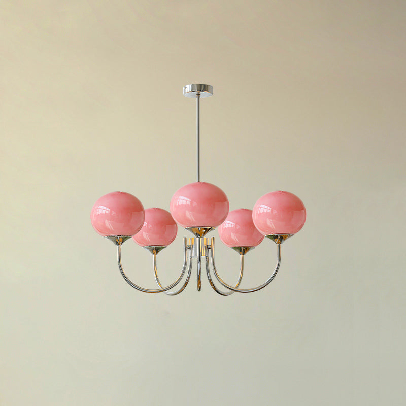 Lustra Chandelier Pink Glass Globe Gold - Neutral Decor