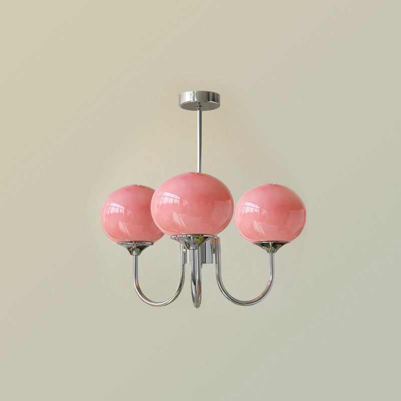 Lustra Chandelier Pink Glass Globe Gold - Neutral Decor