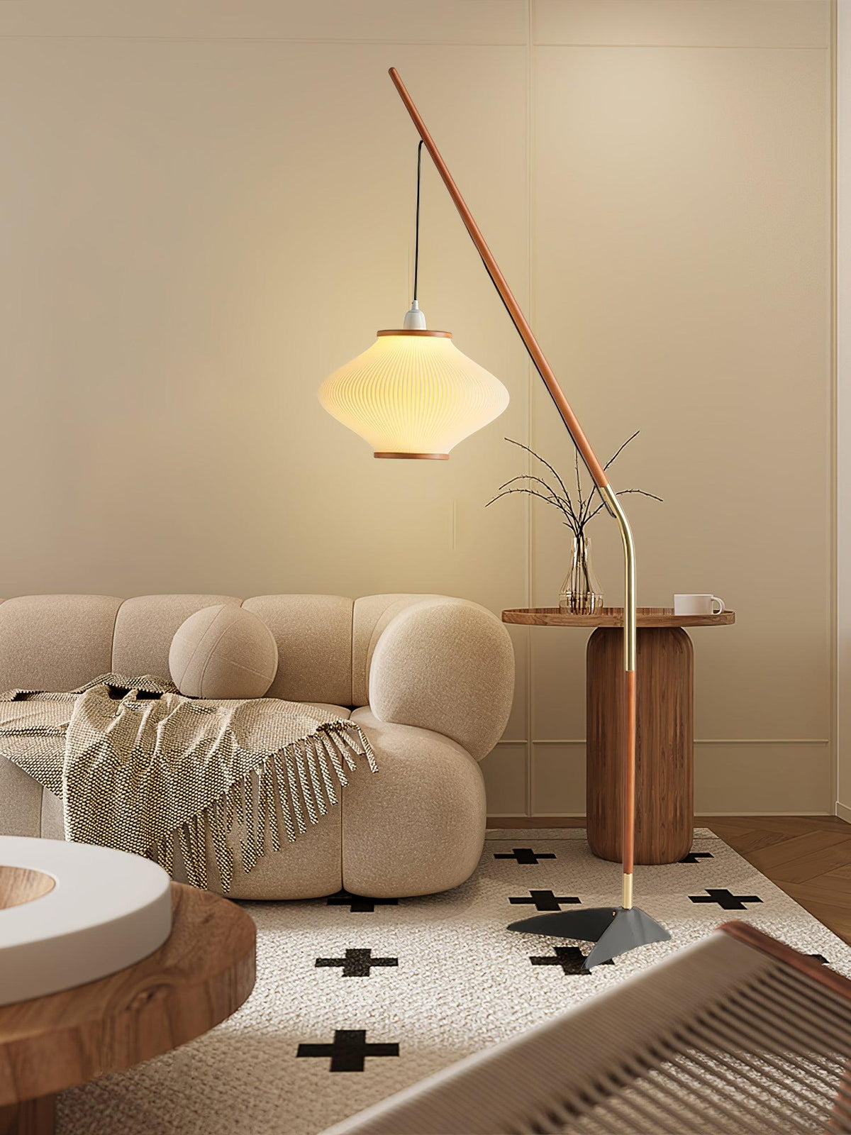 Ervenil Mid Century Wood & Glass Floor Lamp