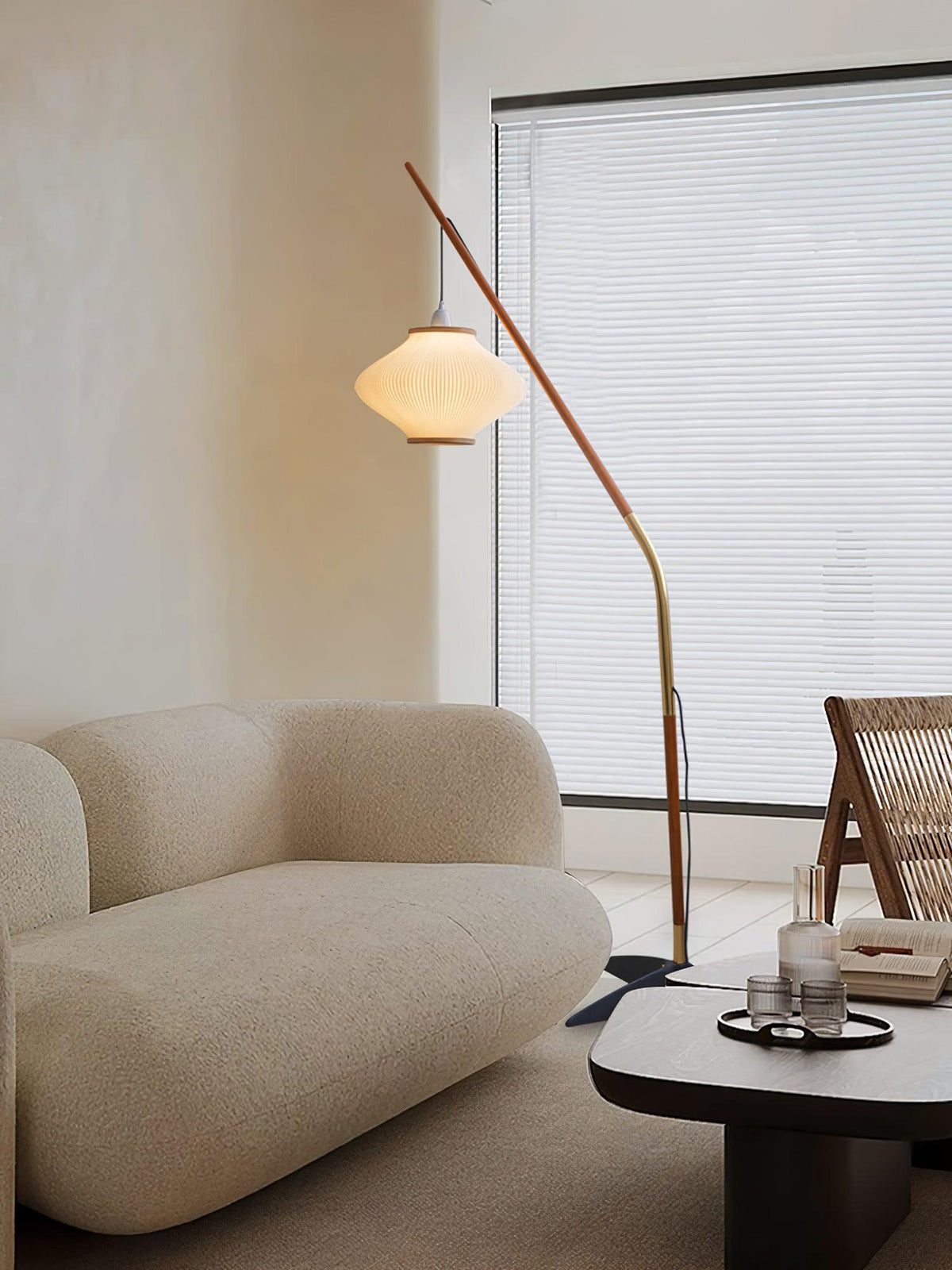 Ervenil Mid Century Wood & Glass Floor Lamp