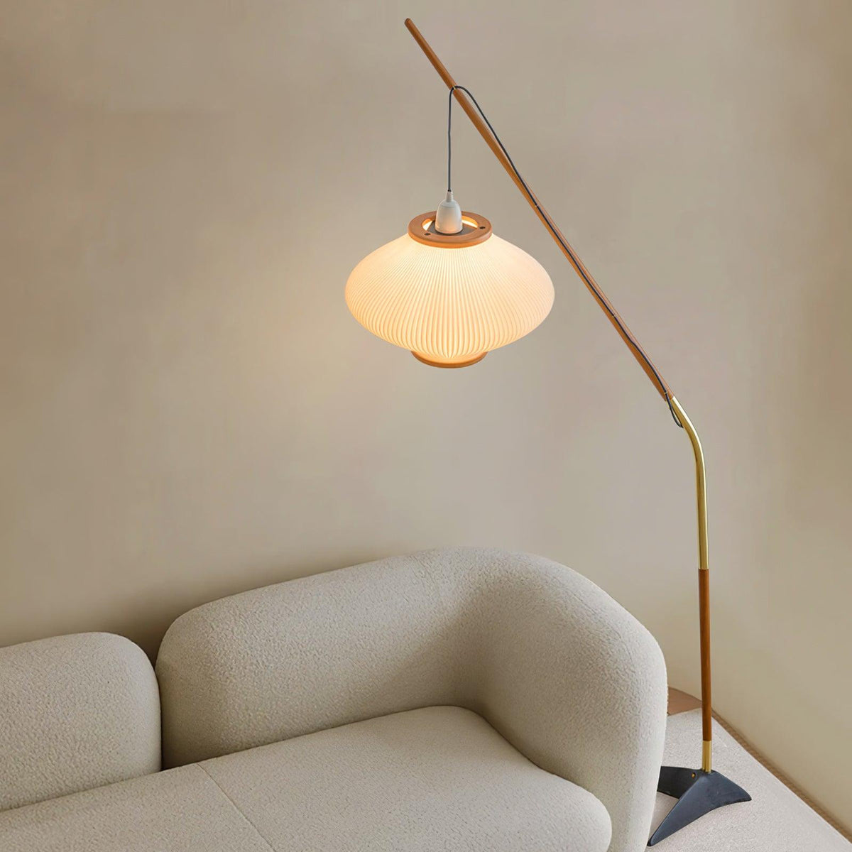 Ervenil Mid Century Wood & Glass Floor Lamp