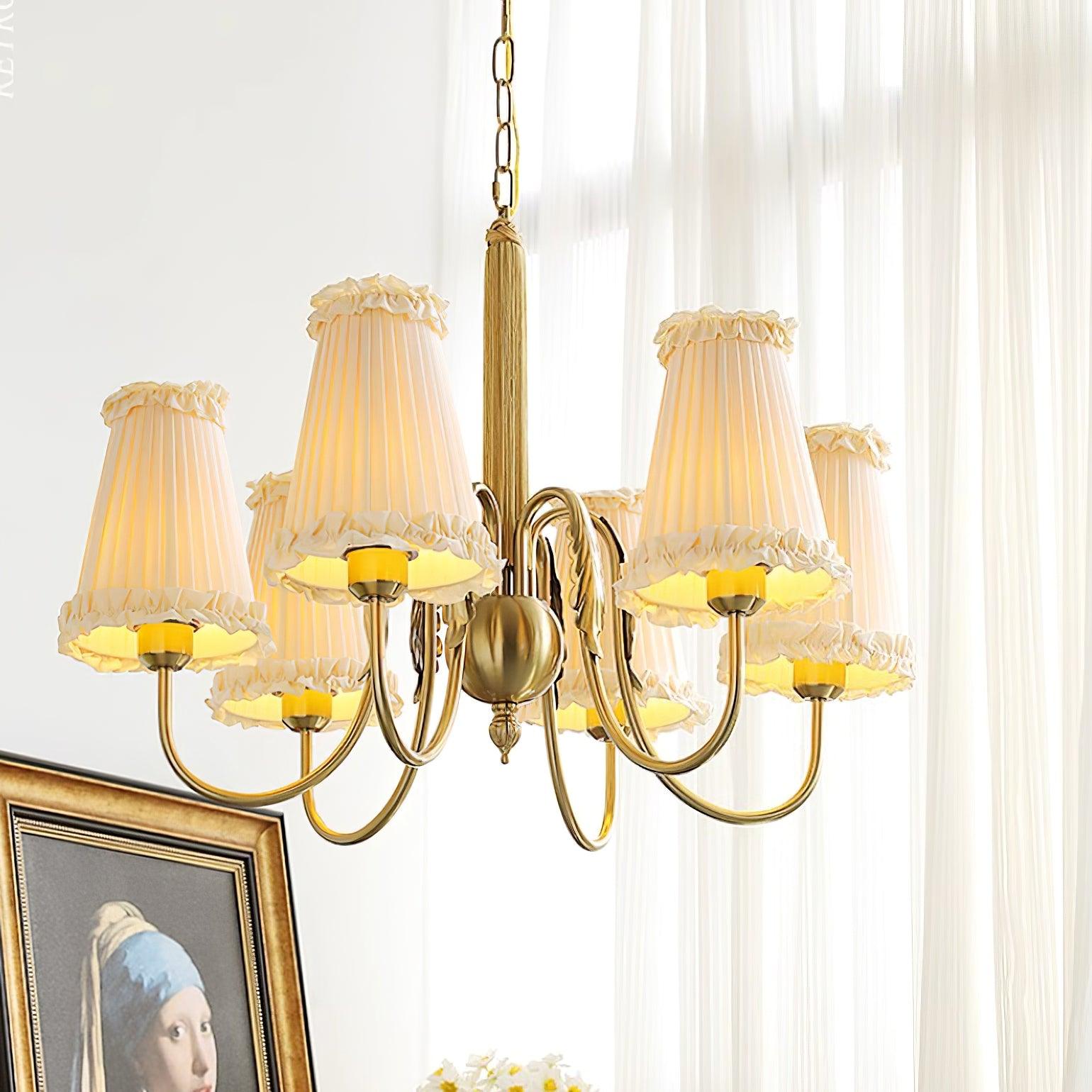 Faylin Vintage Brass Chandelier with Pleated Shades - Neutral Decor